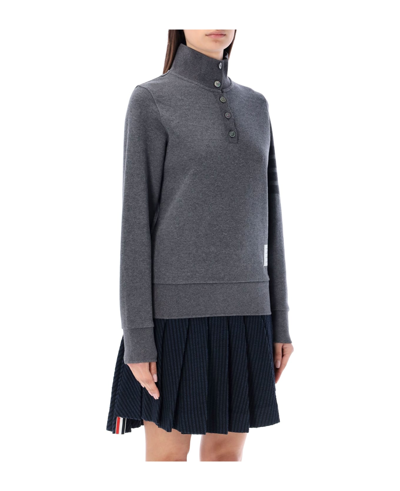 Thom Browne Funnel Neck Pullover With Tonal Bars - Grey