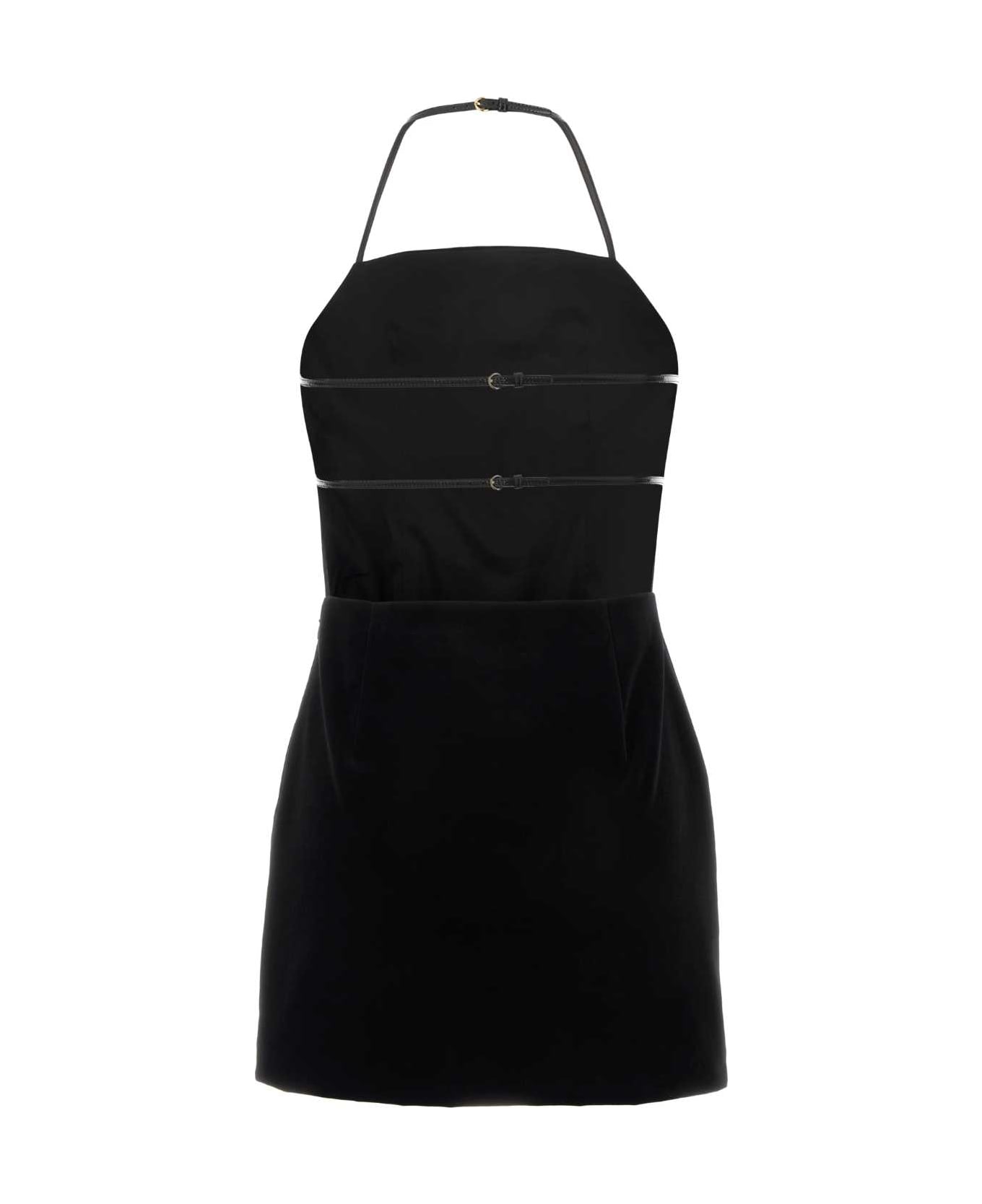 Miu Miu Black Stretch Velvet Mini Dress - NERO