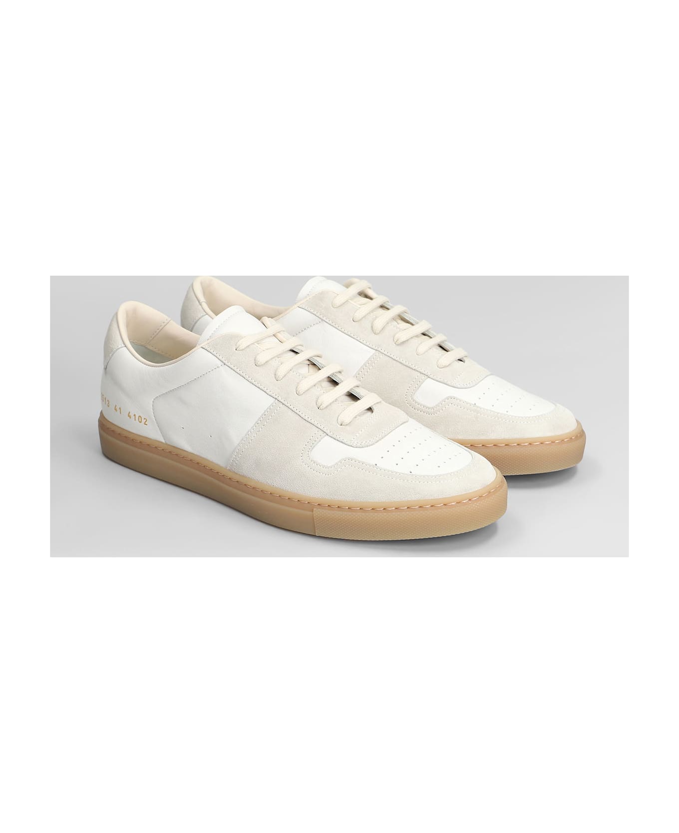 Common Projects Bball Slim Sneakers In White Suede And Leather - white