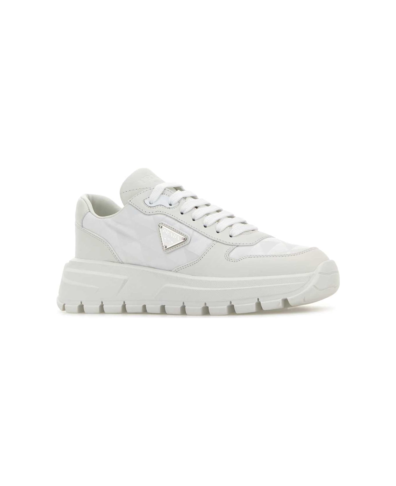 Prada White Leather And Nylon Sneakers - White