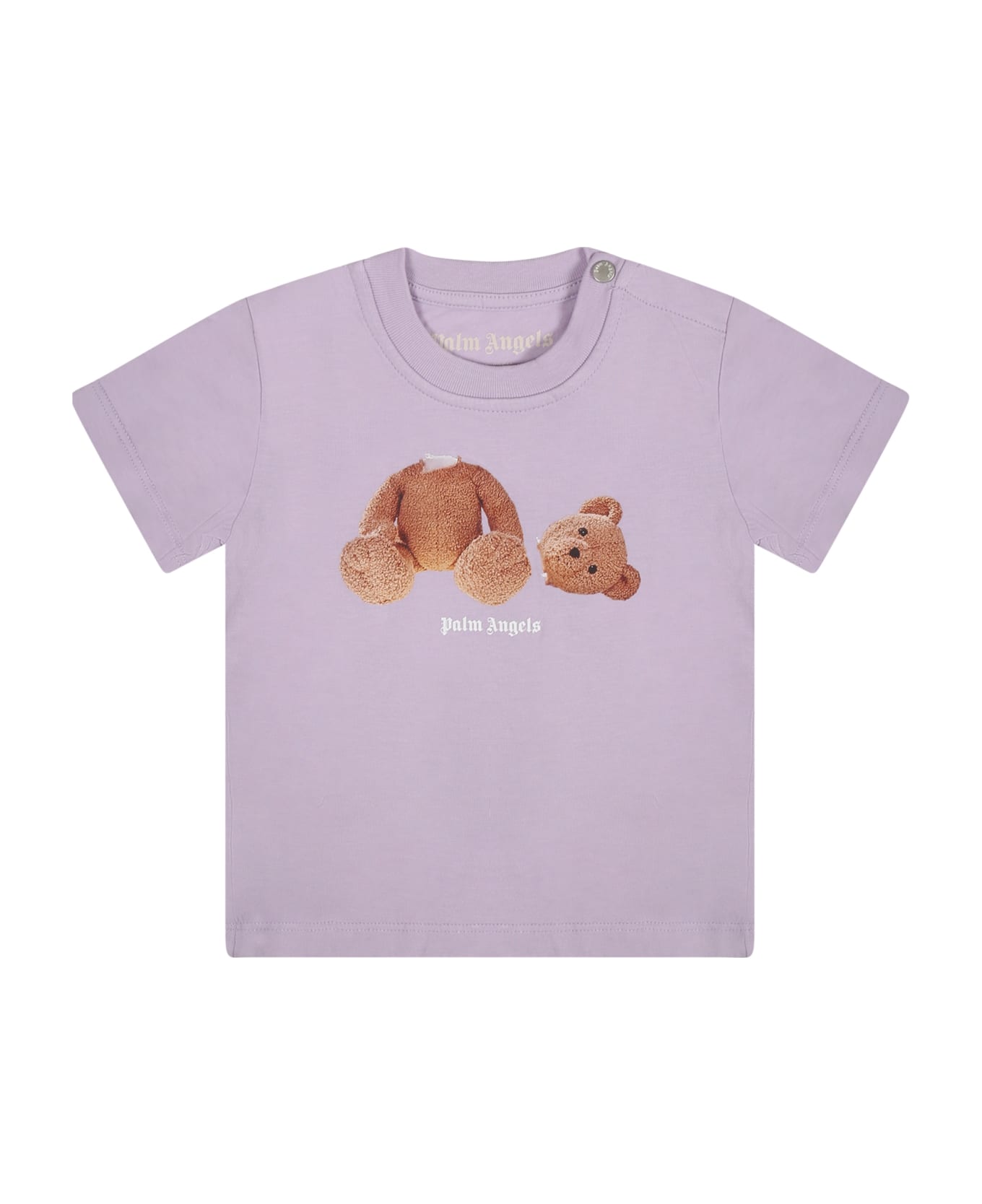 Palm Angels Purple T-shirt For Baby Girl With Bear - Violet