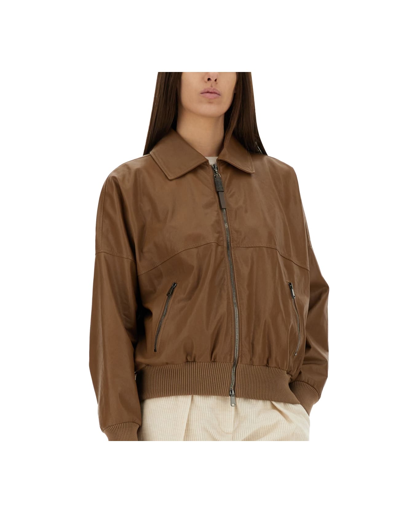 Brunello Cucinelli Leather Jacket - BROWN