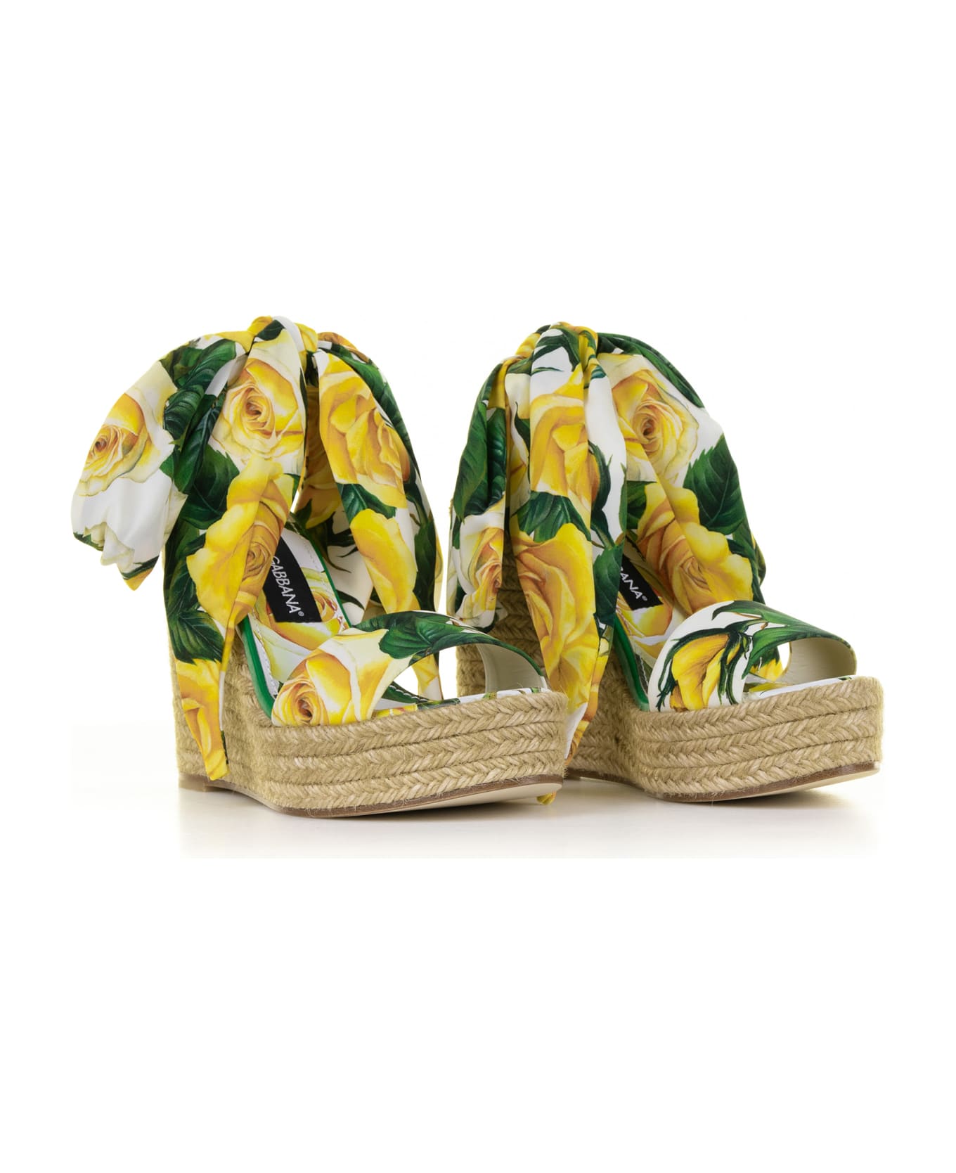 Dolce & Gabbana Flower Patterned Wedge Sandals - ROSE GIALLE FONDO BIANCO サンダル