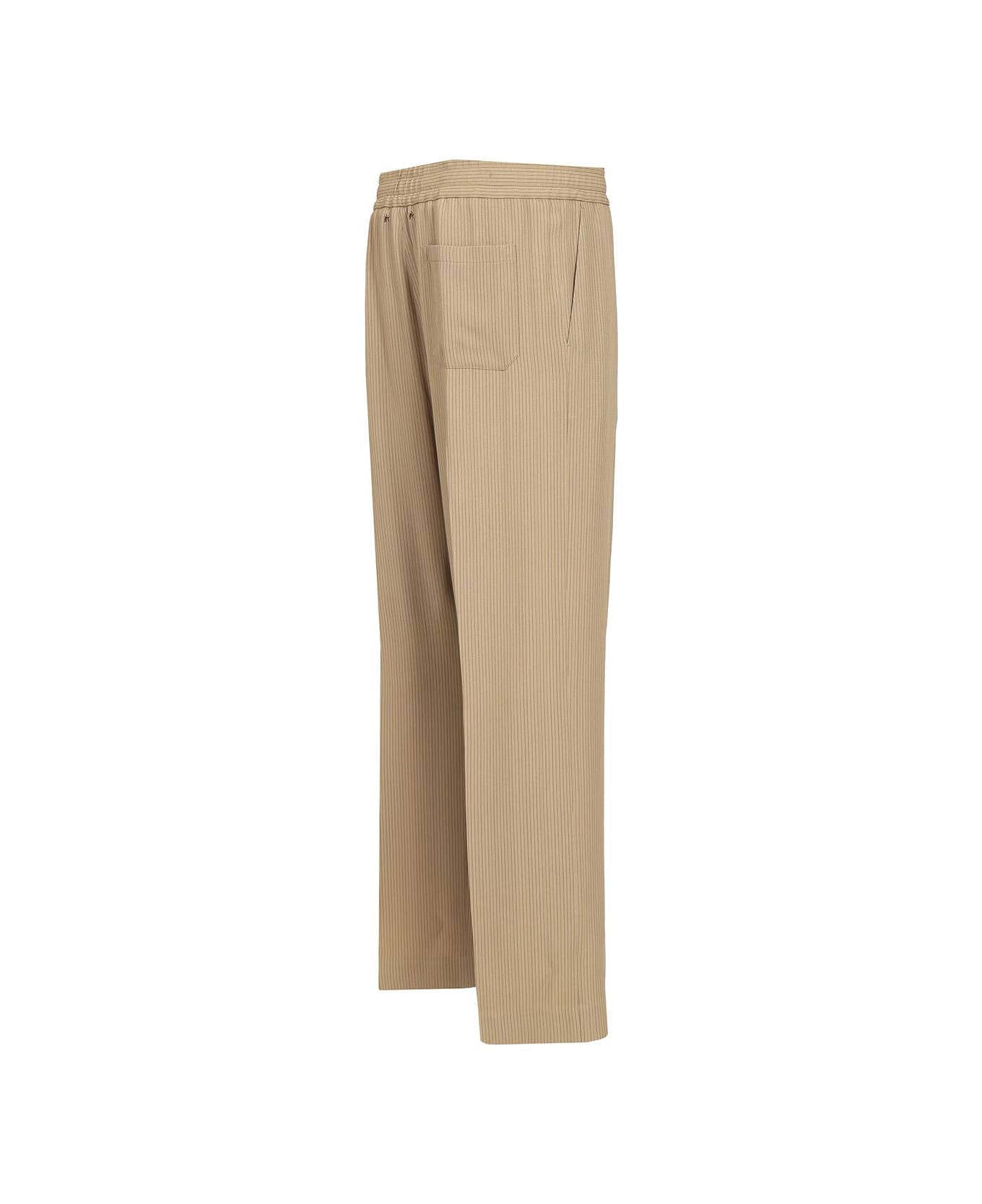 Golden Goose Journey M's Wide Jogging Ivan Pinstripe Blend Viscose Fabric - Beige