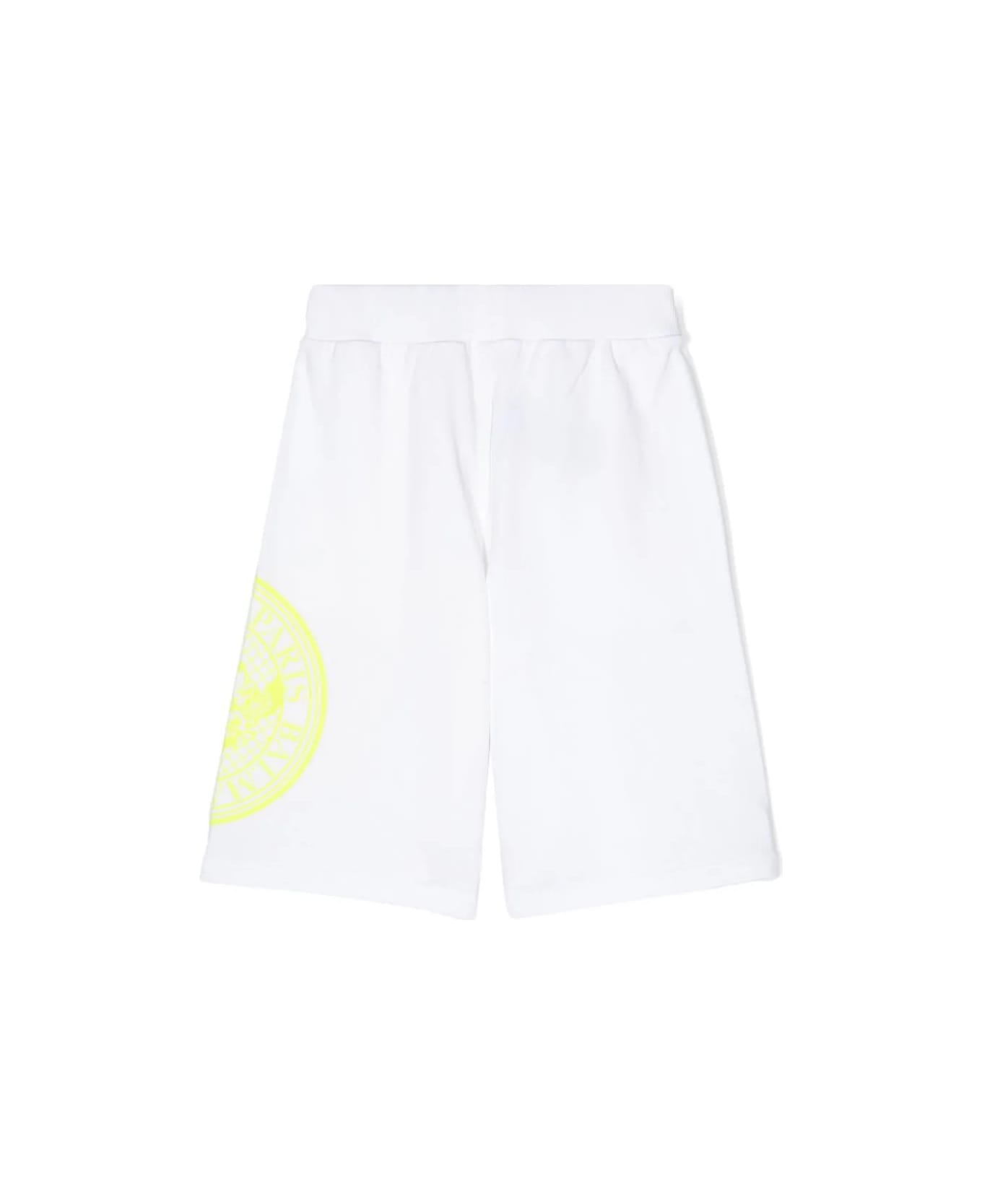 Balmain White Sports Bermuda Shorts With Rubberized Logo - White