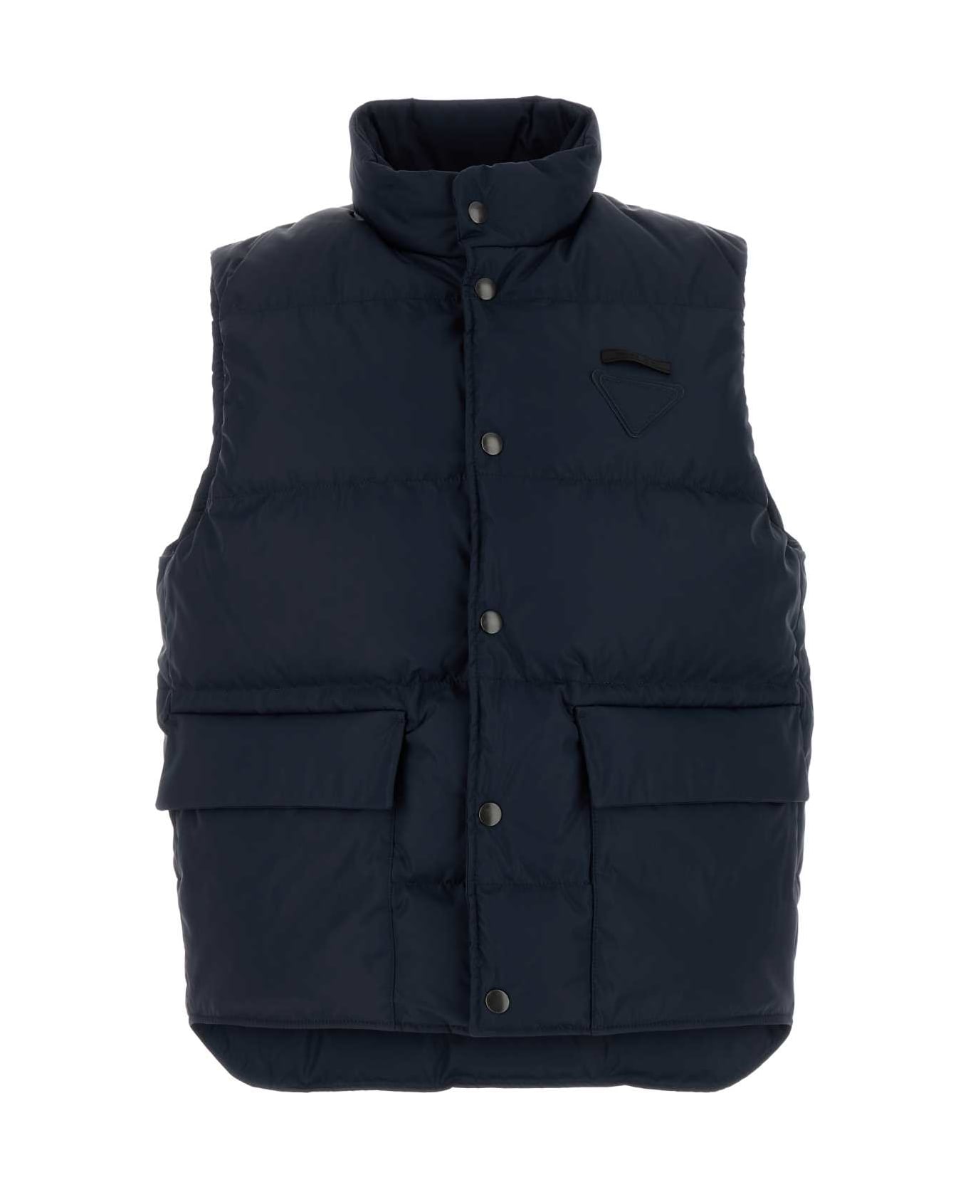 Prada Navy Blue Re-nylon Sleeveless Down Jacket - BLU