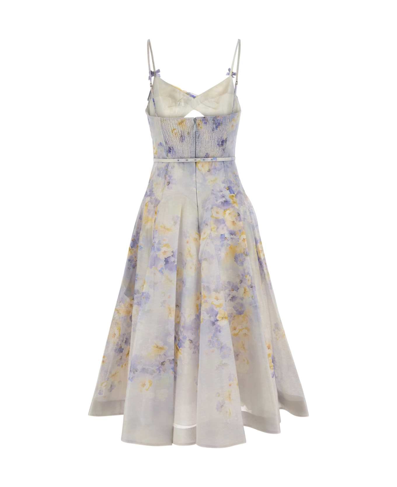 Zimmermann Printed Linen Blend Crush Dress - WHITE/PURPLE