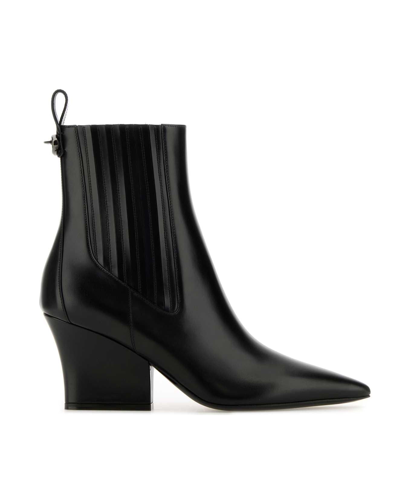 Valentino Garavani Black Leather Vlogo Lockette Ankle Boots - NERO