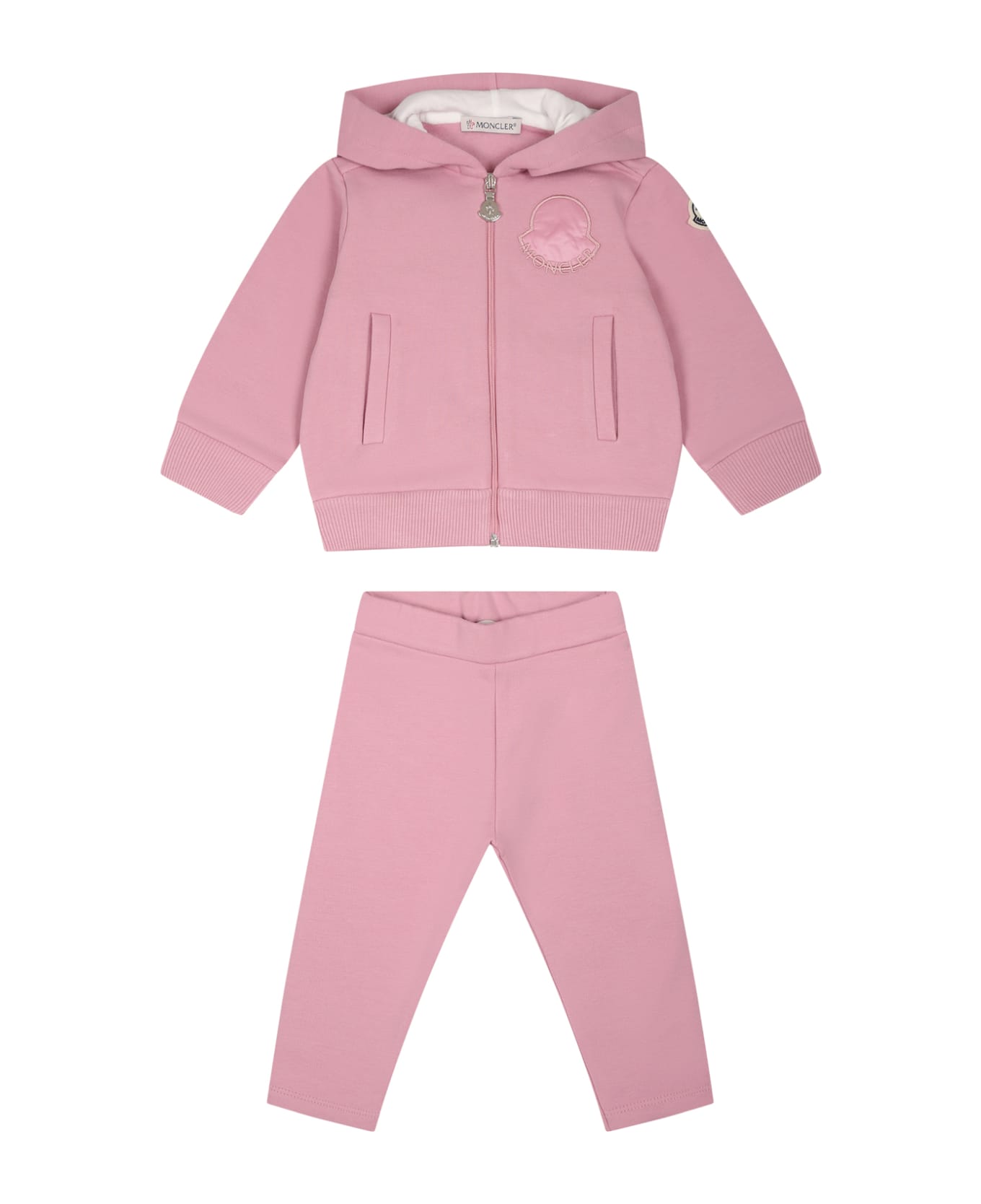 Moncler Pink Set For Baby Girl With Logo - Pink ボディスーツ＆セットアップ