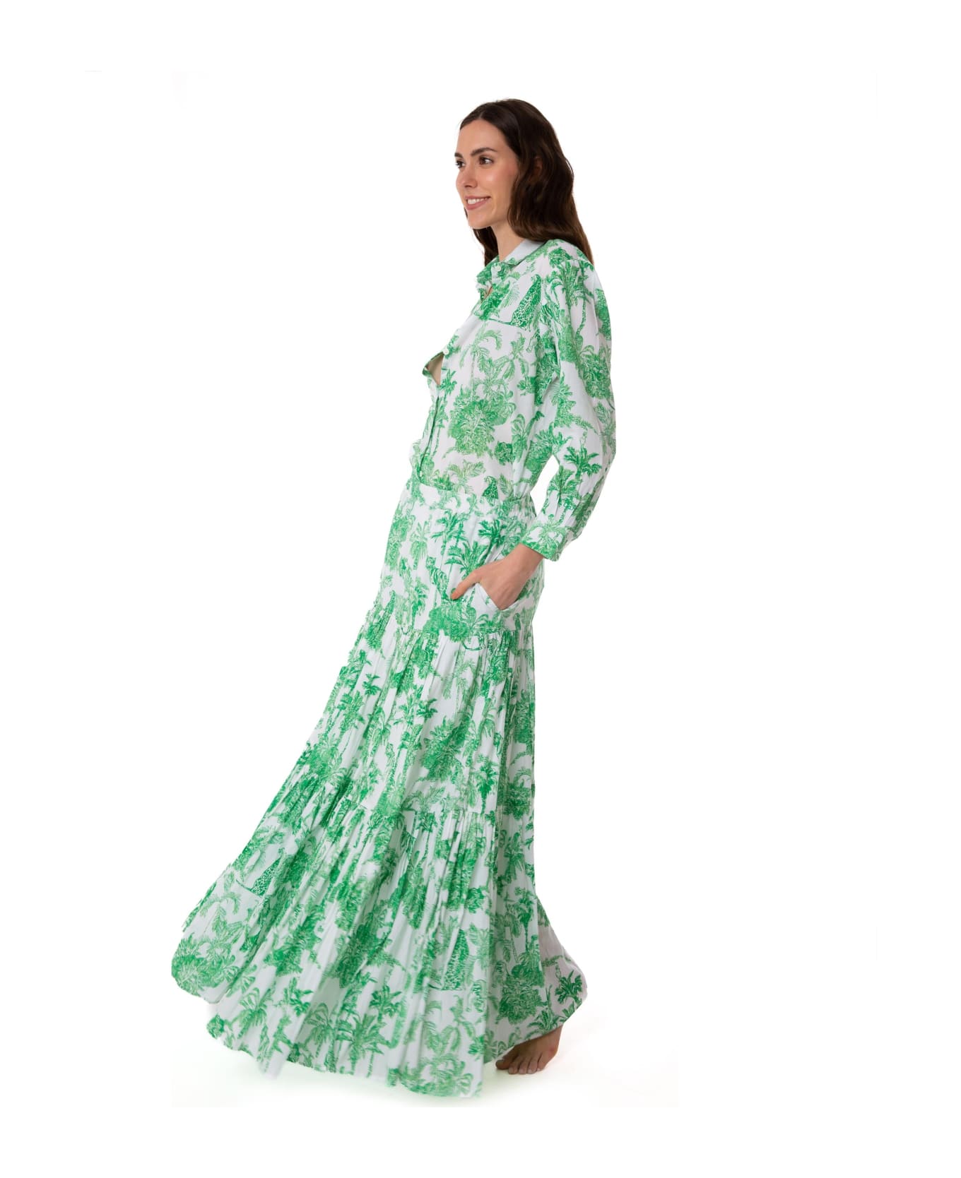 MC2 Saint Barth Woman Cotton Long Skirt With Jungle Print - GREEN