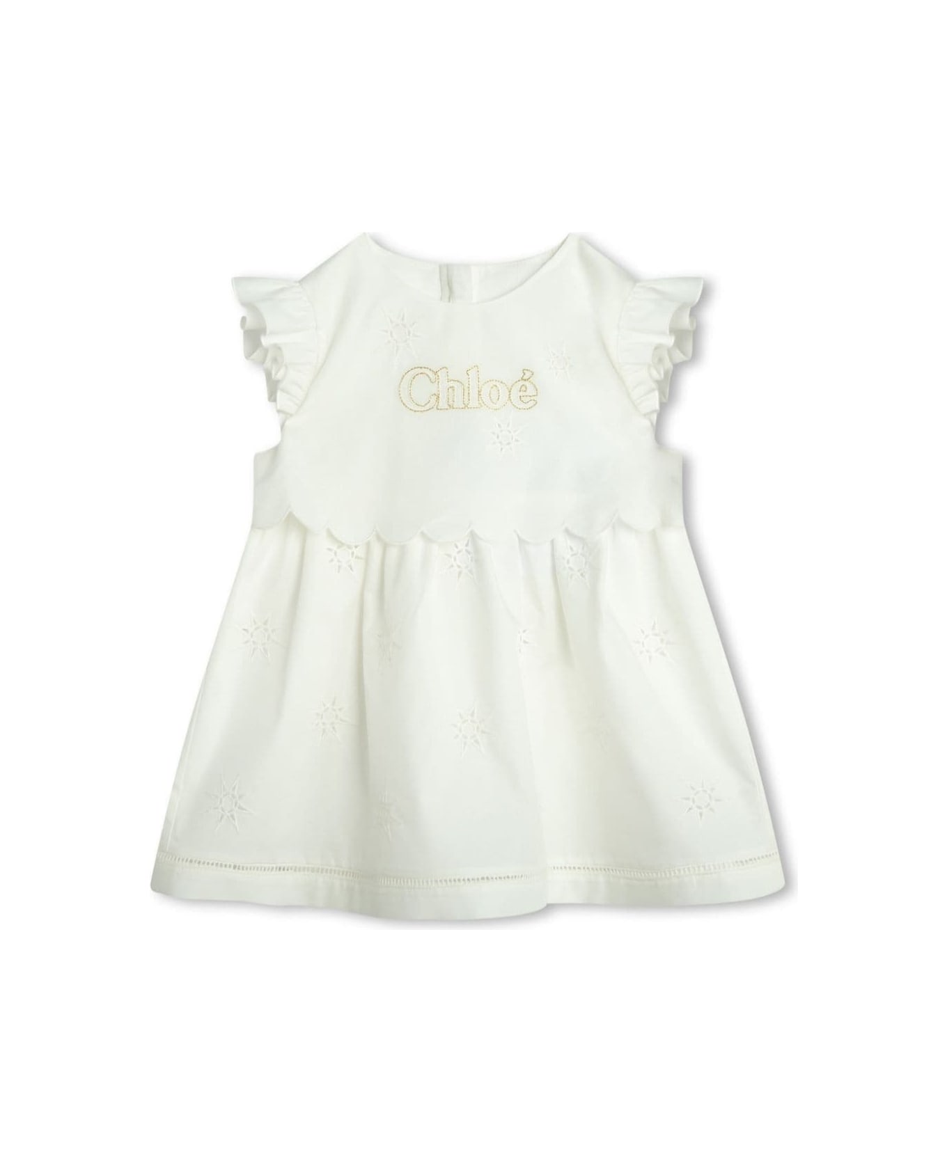 Chloé White Dress And Hat Set In Cotton Baby - White
