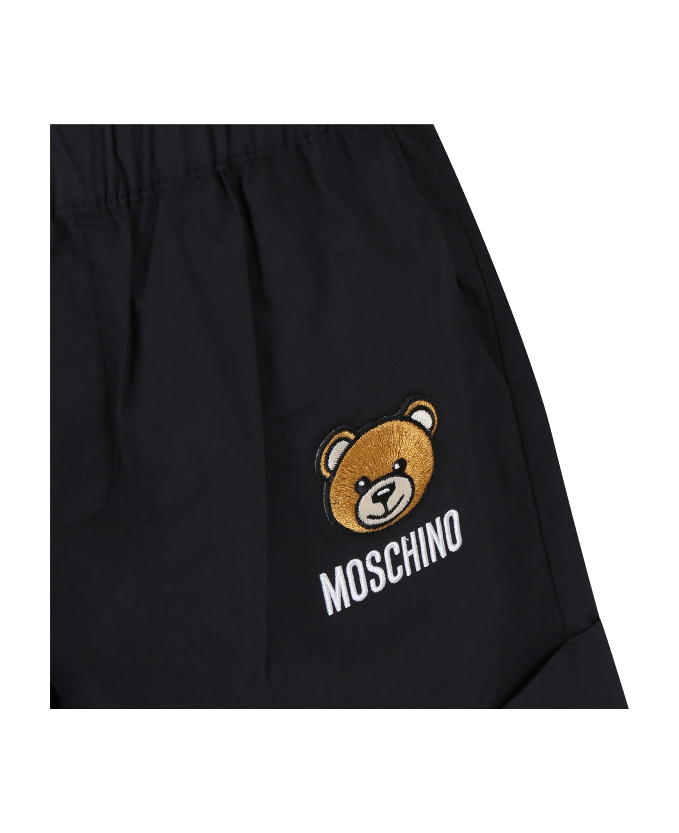 Moschino Black Shorts For Girl With Teddy Bear And Logo - Black