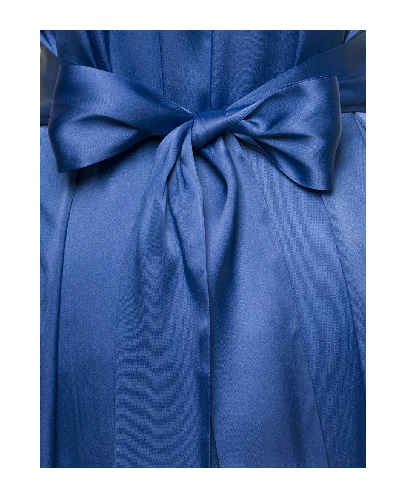 SEMICOUTURE Blue Maxi Dress V-neck Draped Design Satin Finish With Rear Ribbon Fastening In Silk Blend Woman - Blu