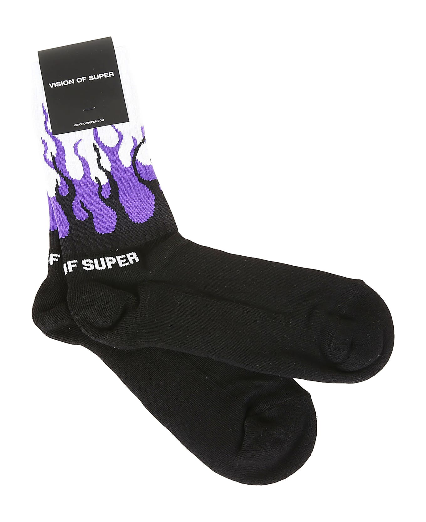 Vision of Super Black Purple Double Flames Socks - Black Purple
