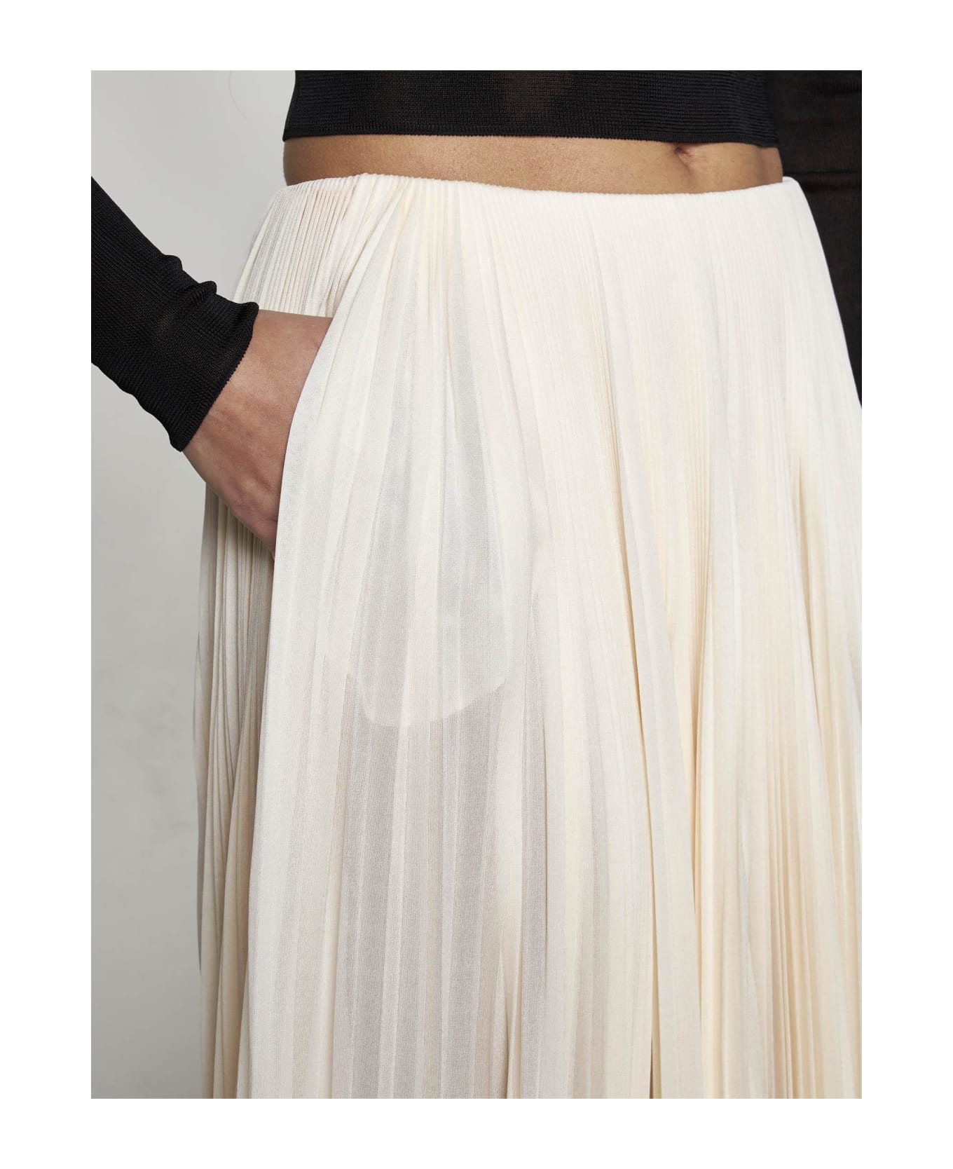 Saint Laurent Pleated Viscose Long Skirt - CREME