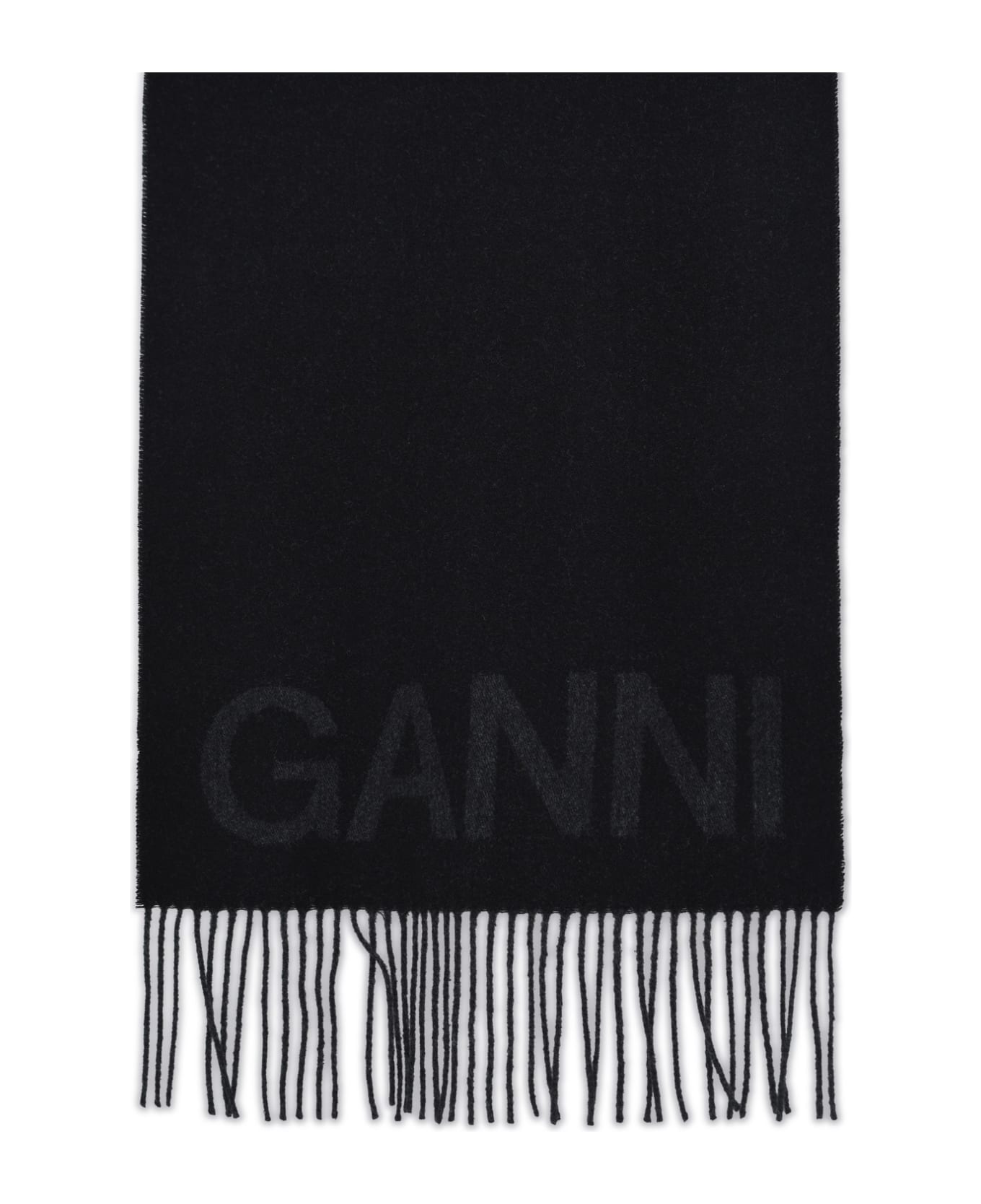 Ganni Black Recycled Wool Scarf - Black