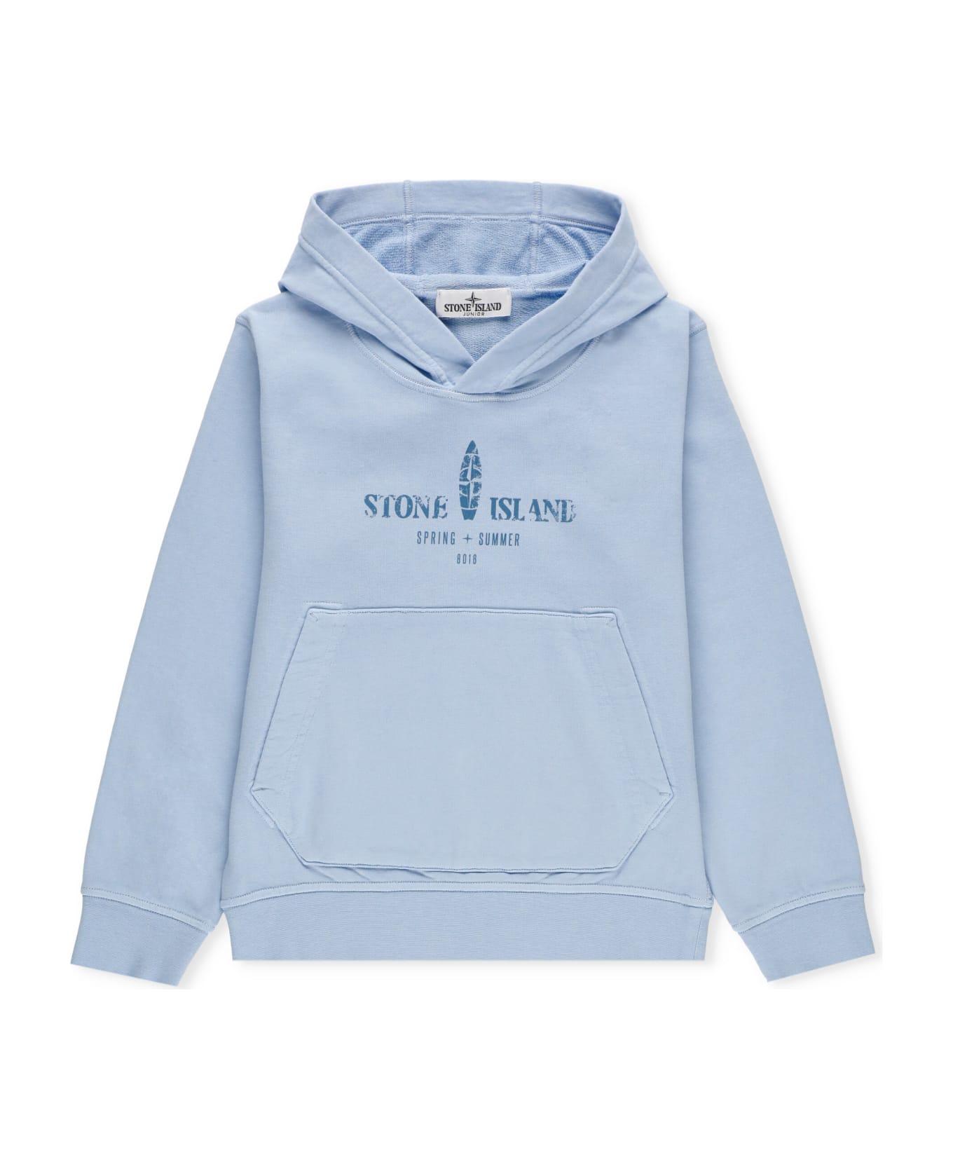 Stone Island Junior Hoodie With Logo - Light Blue ニットウェア＆スウェットシャツ