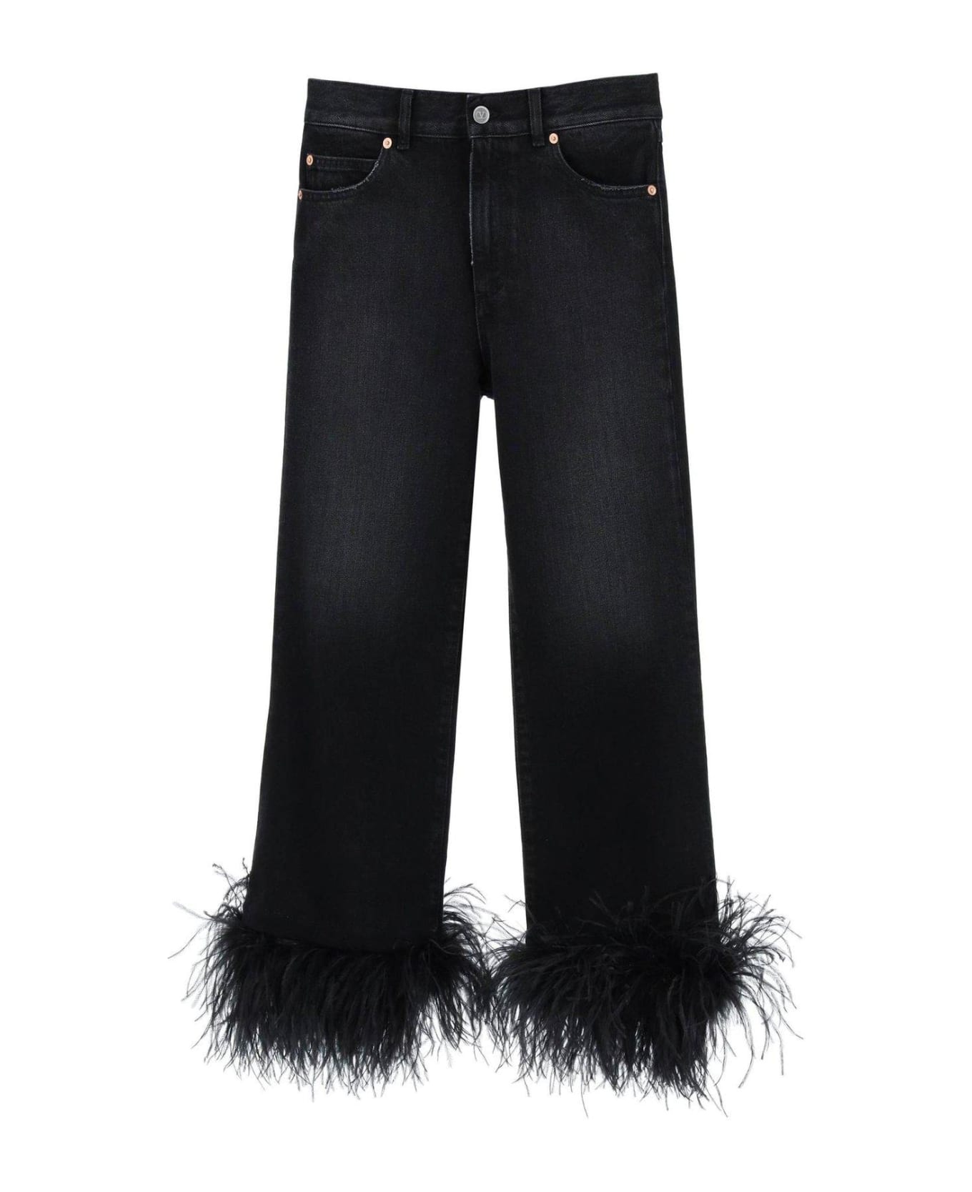 Valentino Logo Patch Straight Leg Jeans - Black