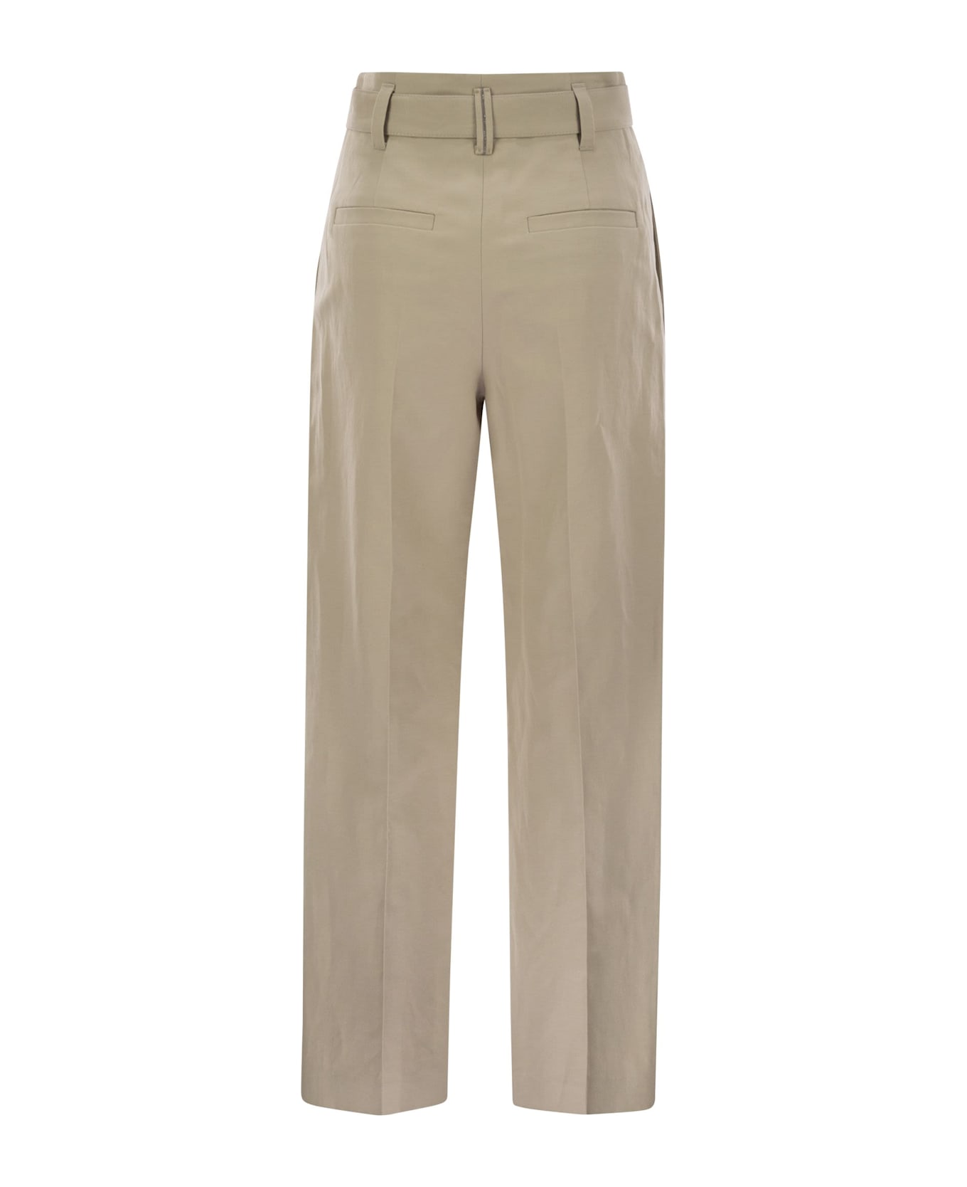 Brunello Cucinelli Cotton Linen Canvas Corset Cigarette Trousers With Jewellery - Beige