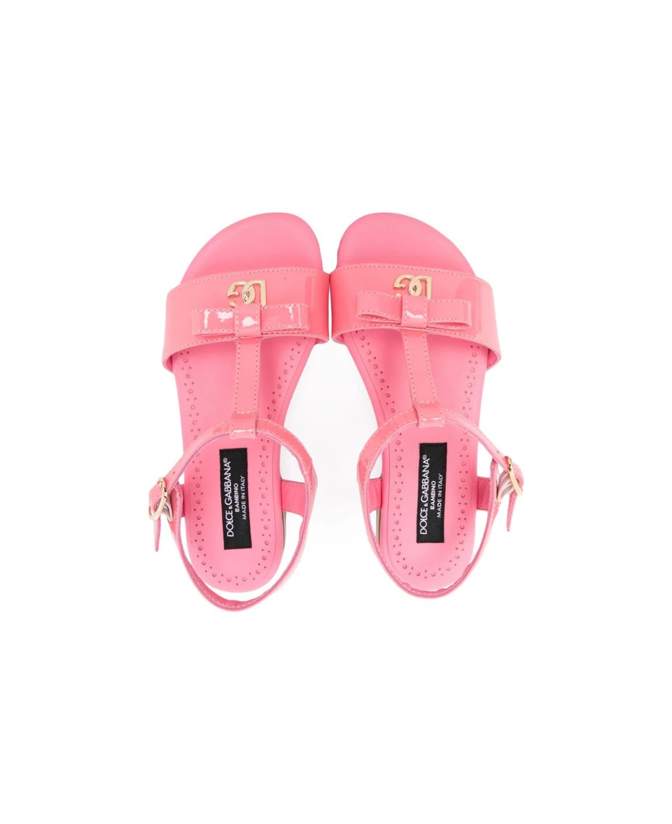 Dolce & Gabbana Blush Pink Patent Leather Sandals With Dg Logo - Pink