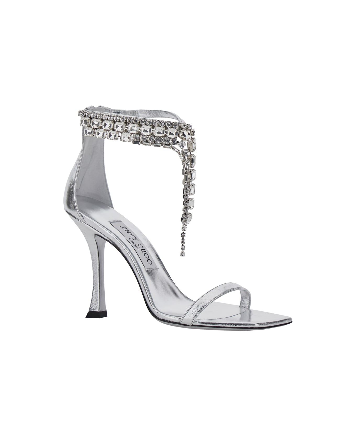 Jimmy Choo 
verity
 Metallic Sandals With High Stiletto Heel In Leather And Crystal Woman - Metallic
