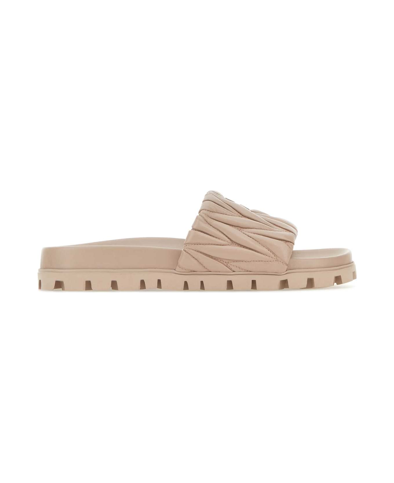 サンダル・ミュール MiuMiu Light pink nappa leather slippers Miu Miu Powder Pink Nappa Leather Slippers | italist, ALWAYS