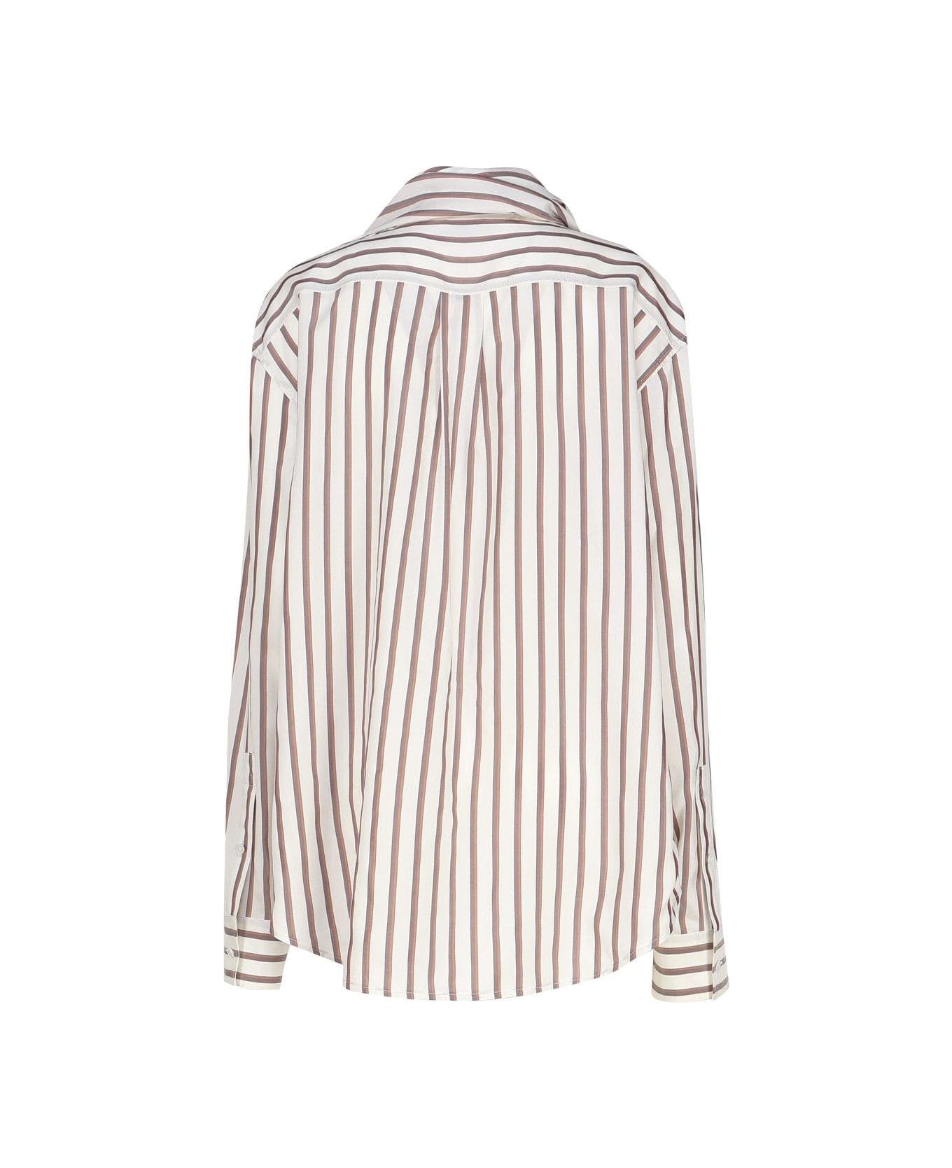 Bottega Veneta Striped Shirt - White, brown, chestnut