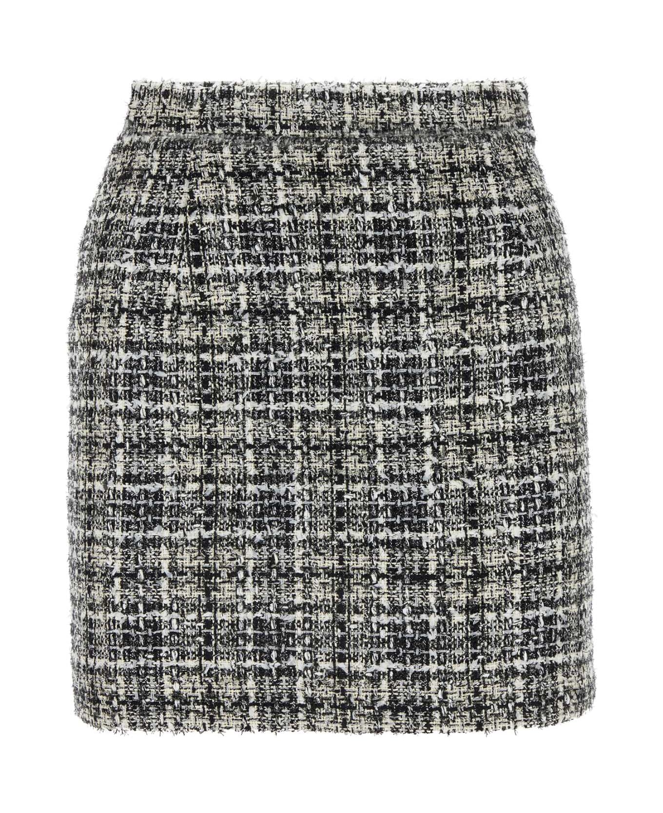 Alessandra Rich Embroidered Tweed Mini Skirt - WHITEBLACK