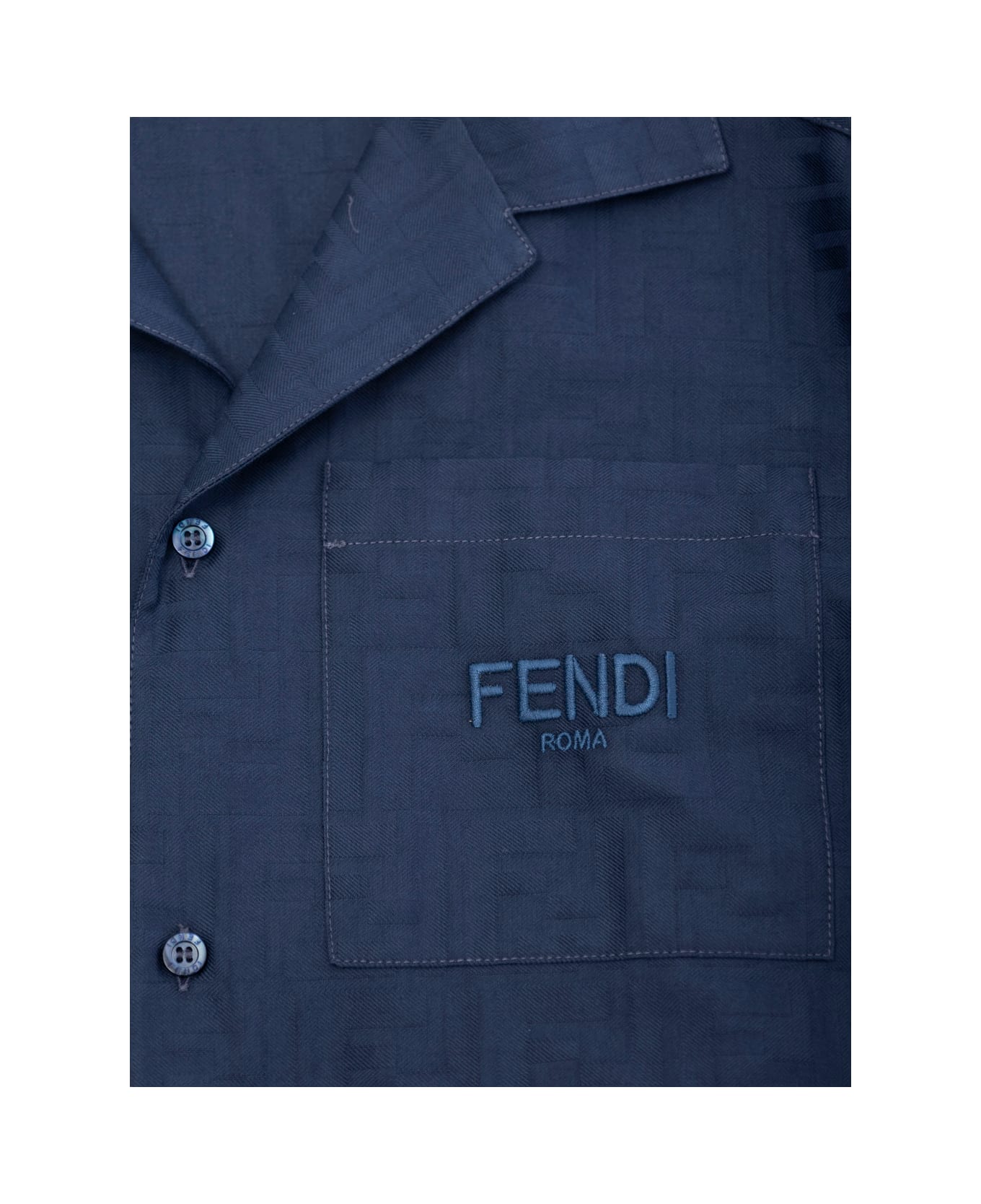 Fendi Blue Shirt With Logo Lettering On The Front And All-over Tonal Ff Logo Motif In Cotton Boy - Blu