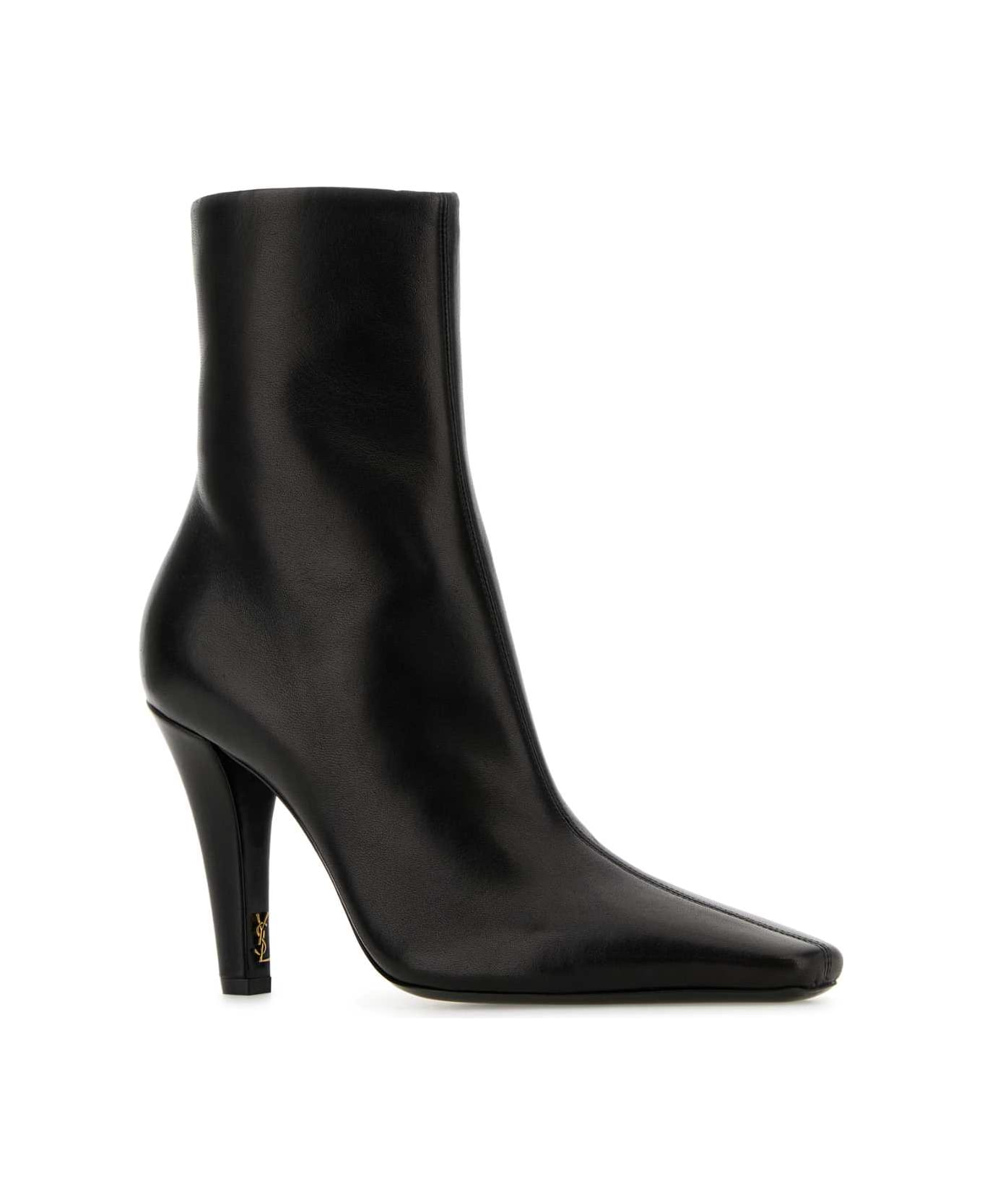 Saint Laurent Black Leather Jill Ankle Boots - NERO