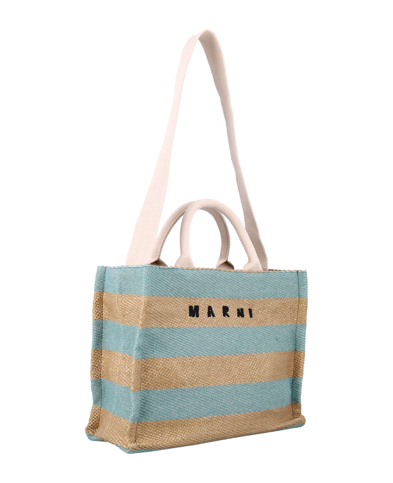 Marni Raffia-effect Small Tote Bag - RAW SIENNA + PALE MINT