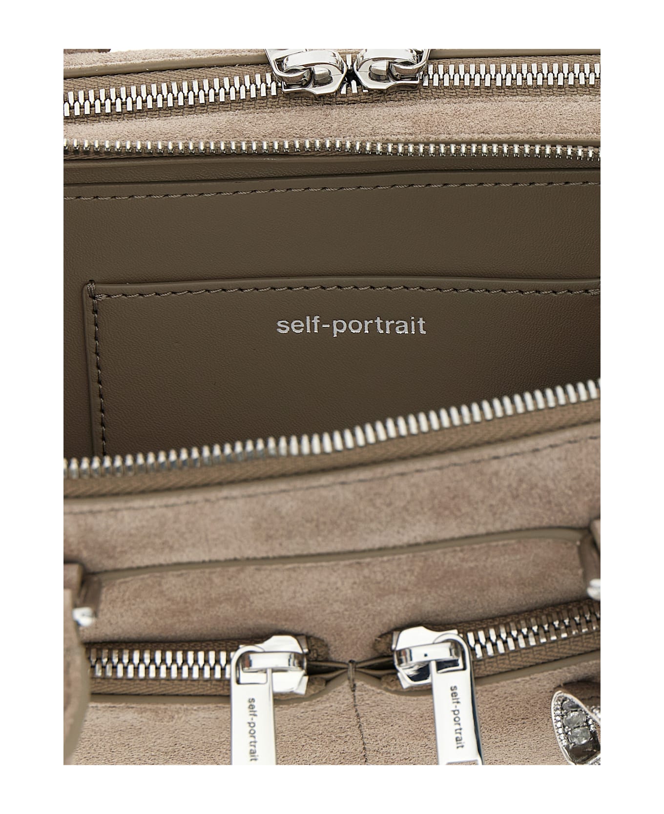 self-portrait 
tan Suede Baguette With Charm
 Shoulder Bag - Grey