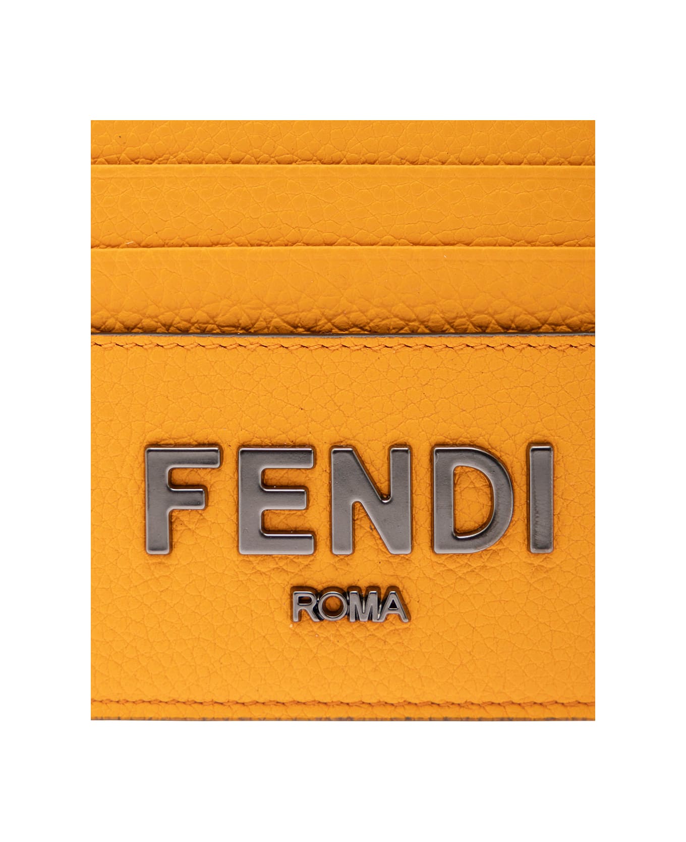 Fendi Black Card-holder With Metal Logo In Relief In Leather Man - Yellow