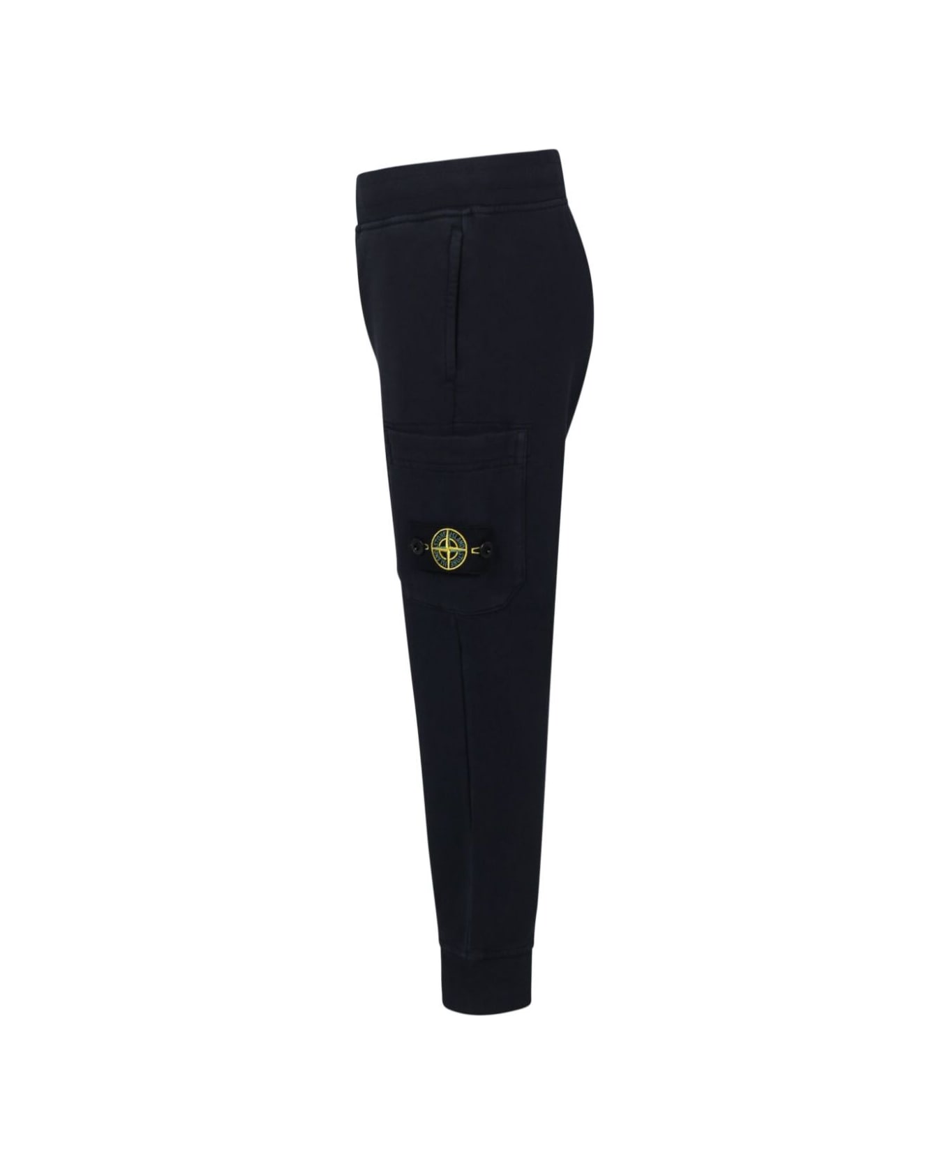Stone Island Junior Blue Pants With Elastic Pants And Logo Patch On The Pocket In Cotton Boy - Blu