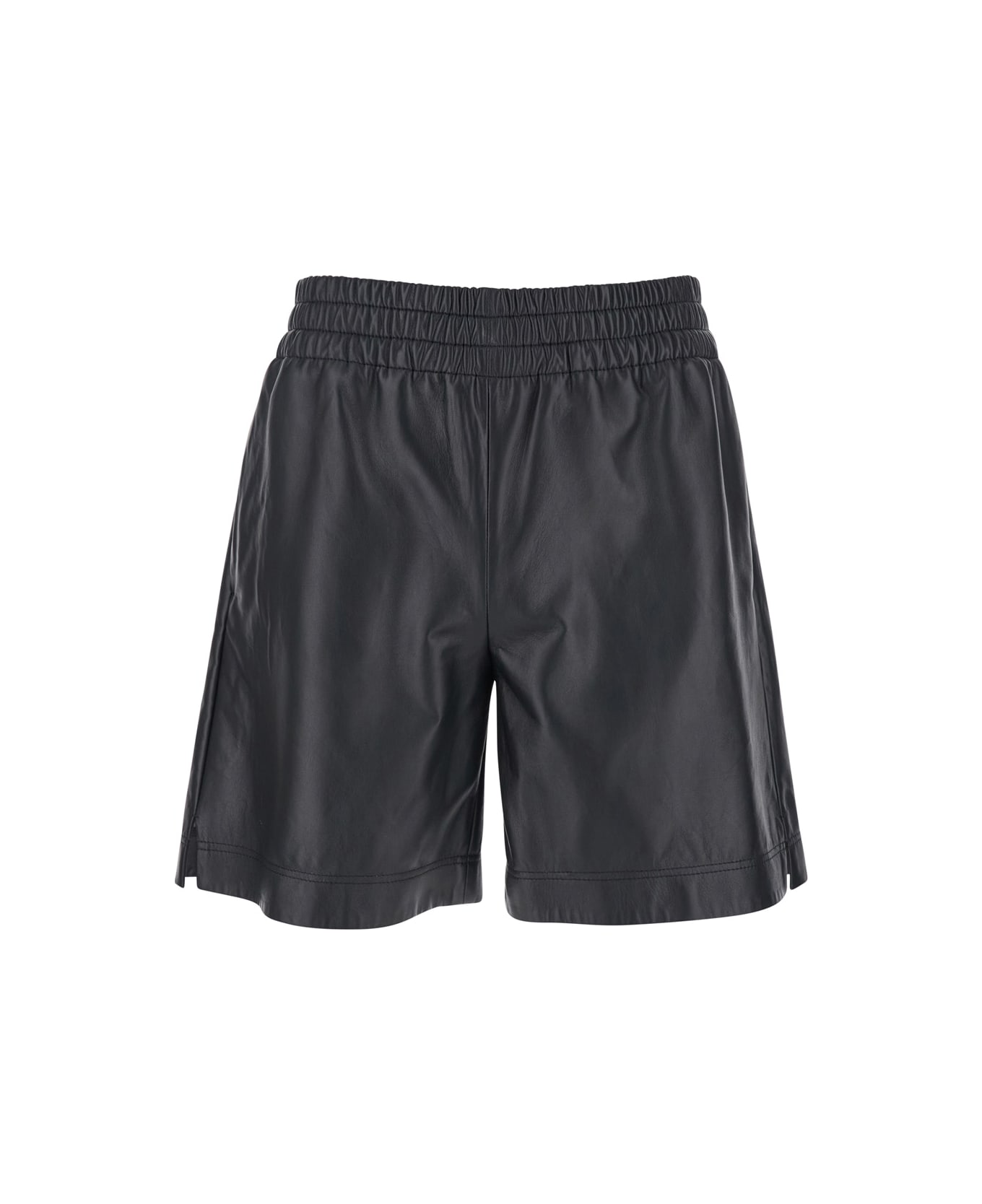 Gucci Black Bermuda Shorts With Elasticated Waist And Logo Lettering In Leather Man - Black