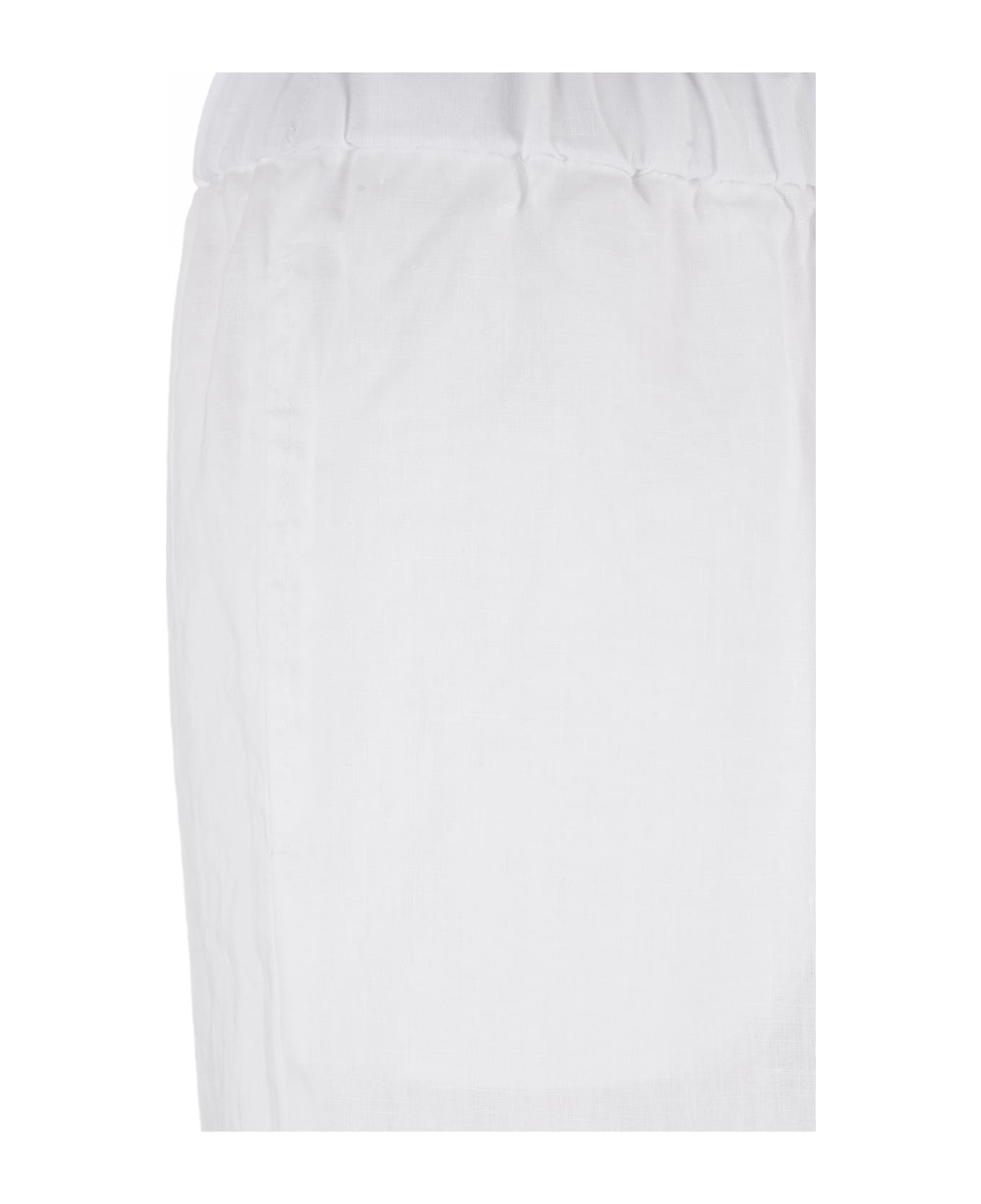 Aspesi White Linen Palazzo Trousers - White ボトムス