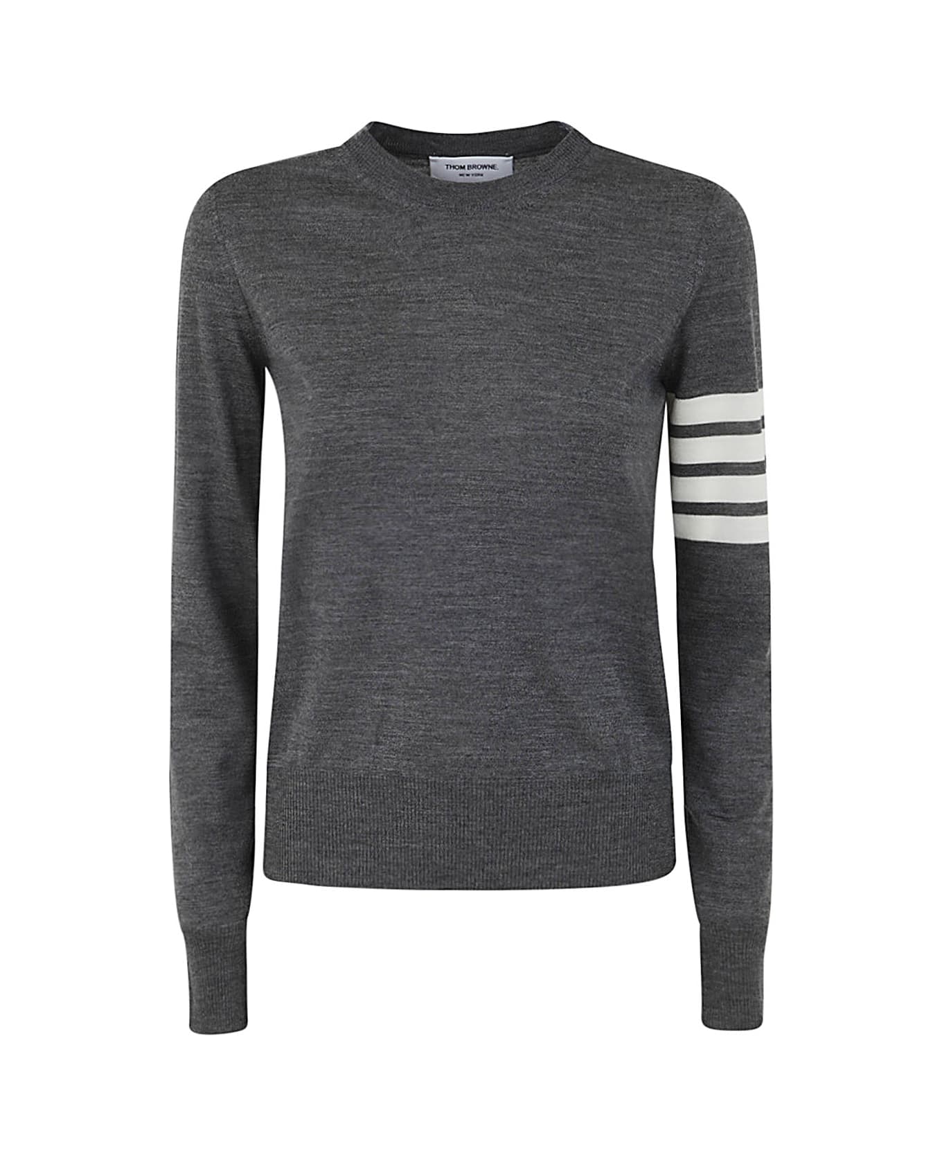 Thom Browne Relaxed Fit Pullover With 4 Bar In Fine Merino Wool - Med Grey