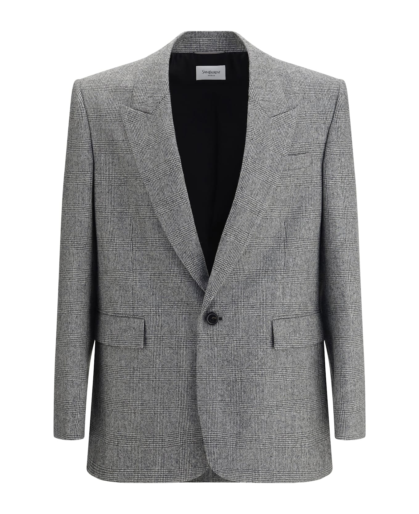 Saint Laurent Prince De Galles Wool Flannel Blazer