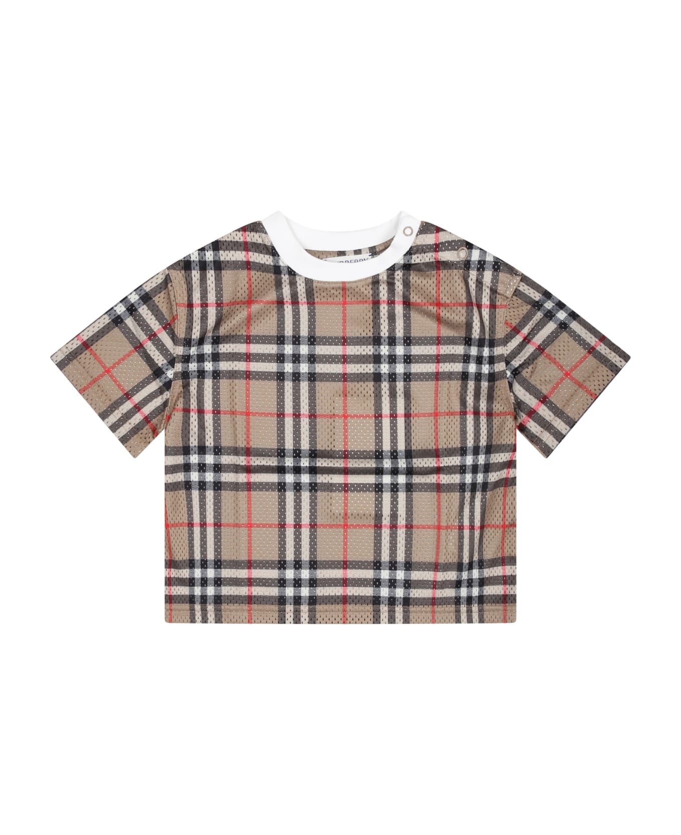 Burberry Beige T-shirt For Baby Boy With Iconic Vintage Check Tシャツ＆ポロシャツ