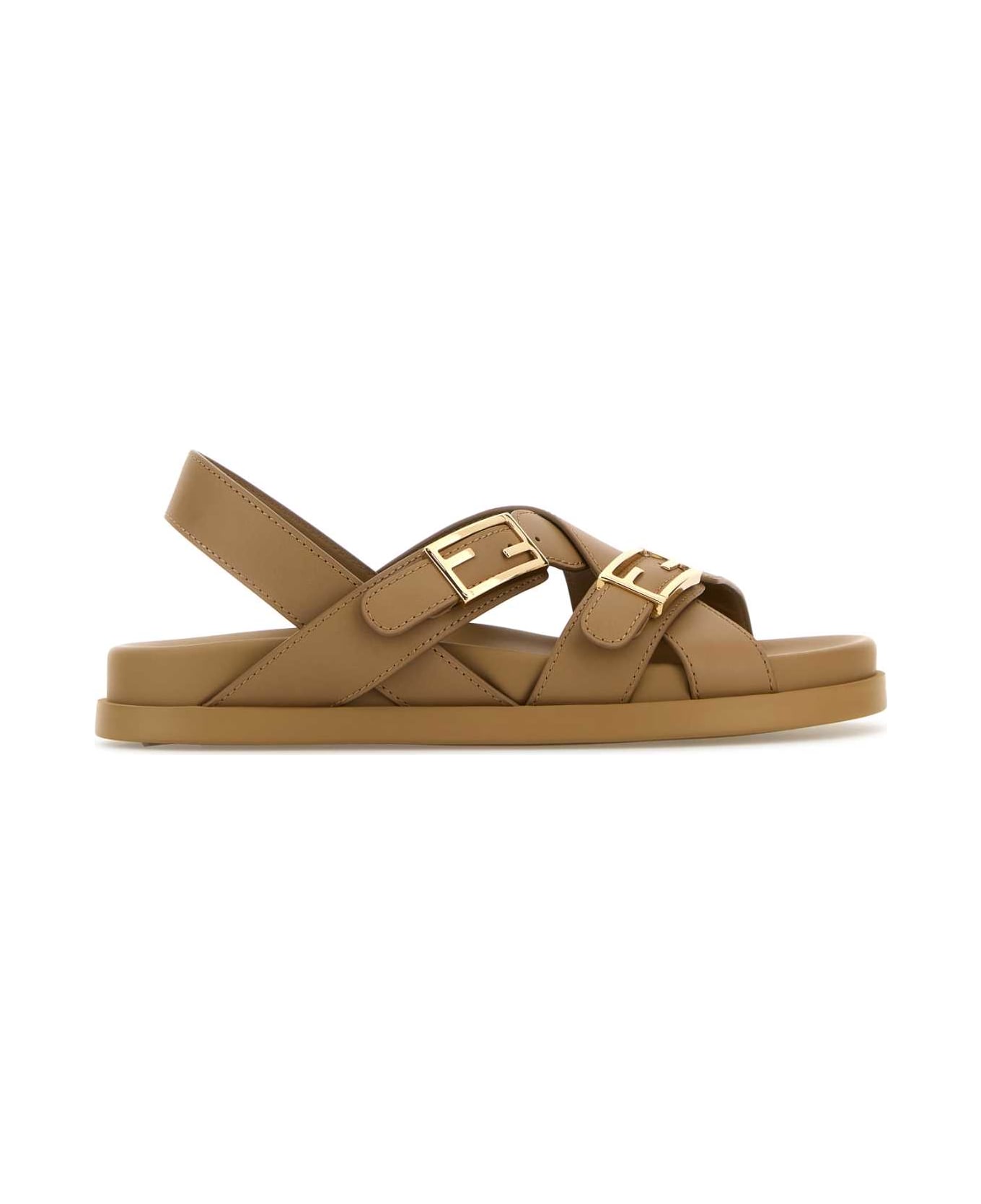 Fendi Camel Leather Fendi Feel Sandals - CAMEL