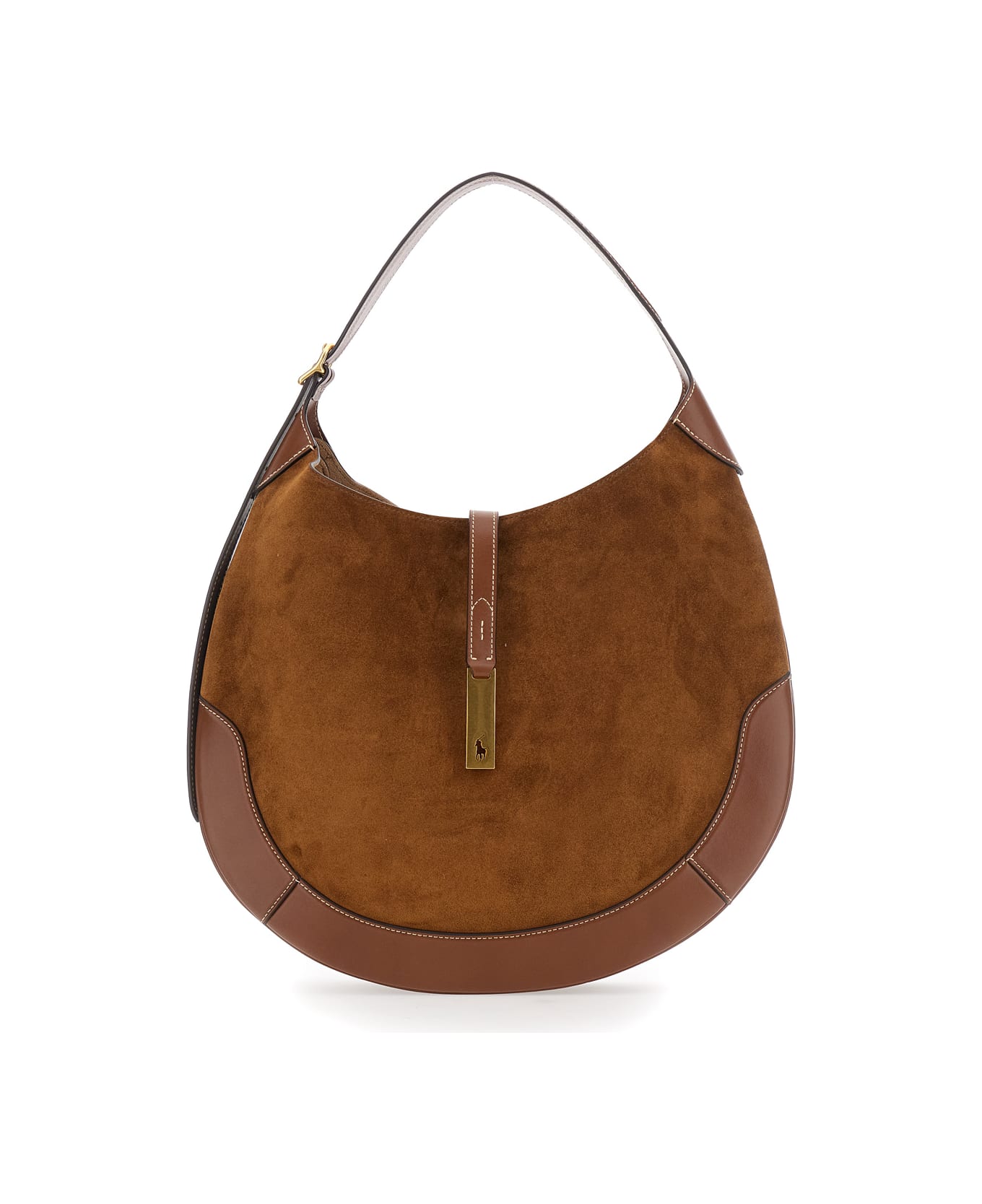 Polo Ralph Lauren Brown Shoulder Bag With One Top Leather Handle And Front Strap In Suede Woman - Brown