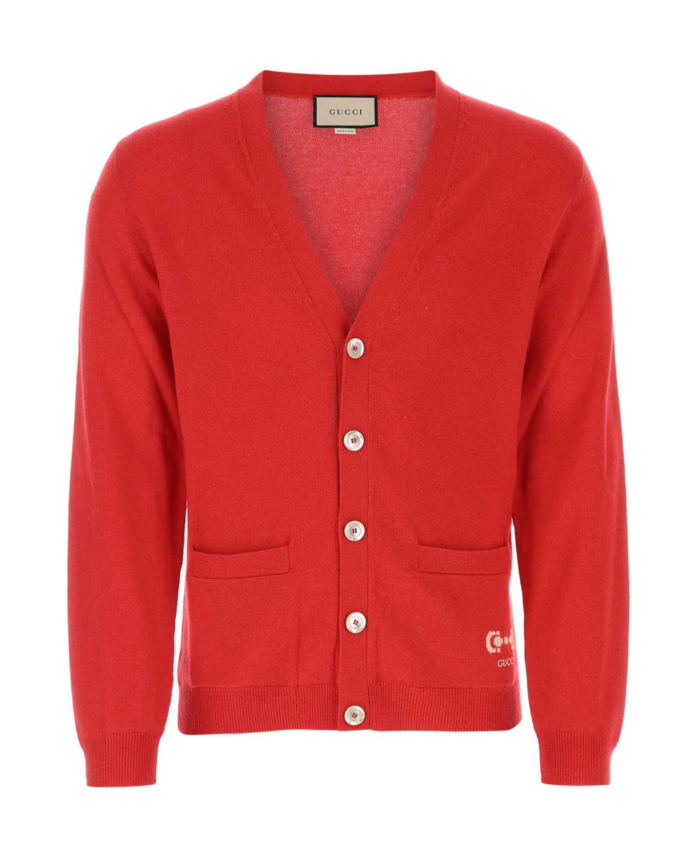 Gucci Red Cashmere Cardigan - Red