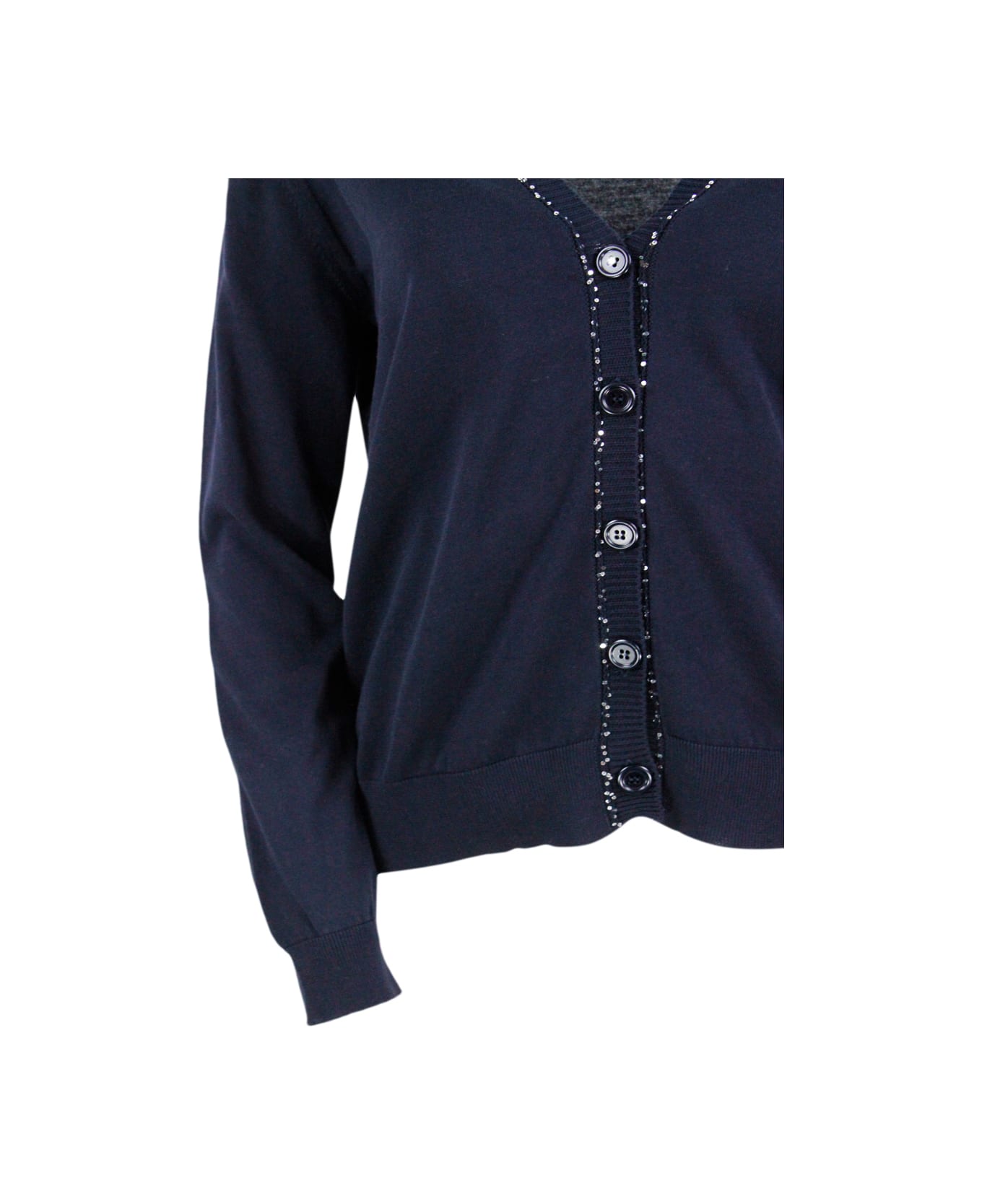 Fabiana Filippi Long-sleeved Cardigan Sweater With Buttons In Fine Cotton Embellished With Brilliant Applied Micro-sequins - Blu カーディガン