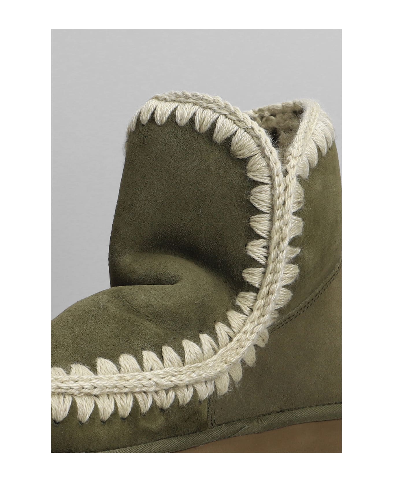 Mou Eskimo 18 Low Heels Ankle Boots In Green Suede - Brown