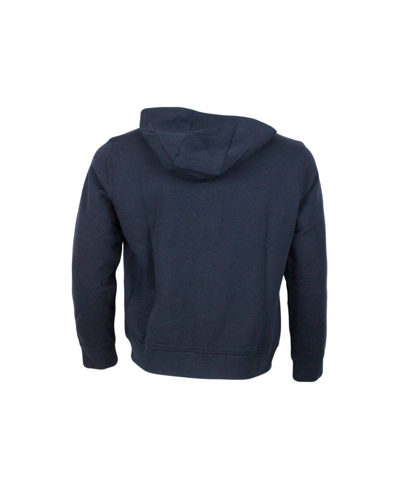Armani Collezioni Long-sleeved Full Zip Drawstring Hoodie With Small Logo On The Chest - Blu