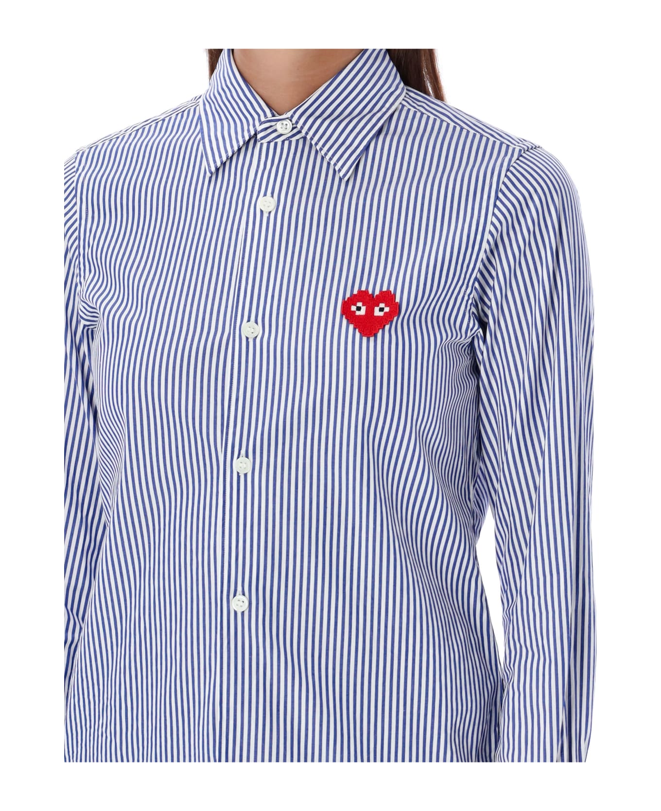 Comme des Garçons Play Pixel Red Heart Shirt - BLUE/WHITE STRIPES
