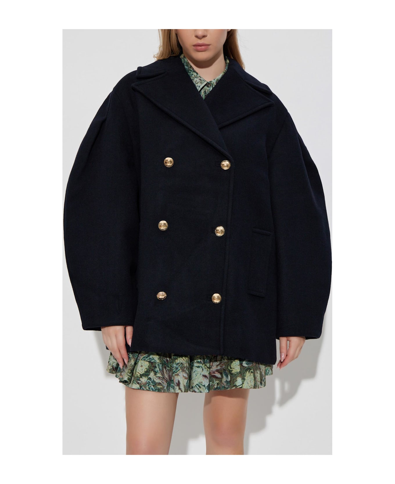 Ganni Short Wool Coat - SKY CAPTAIN
