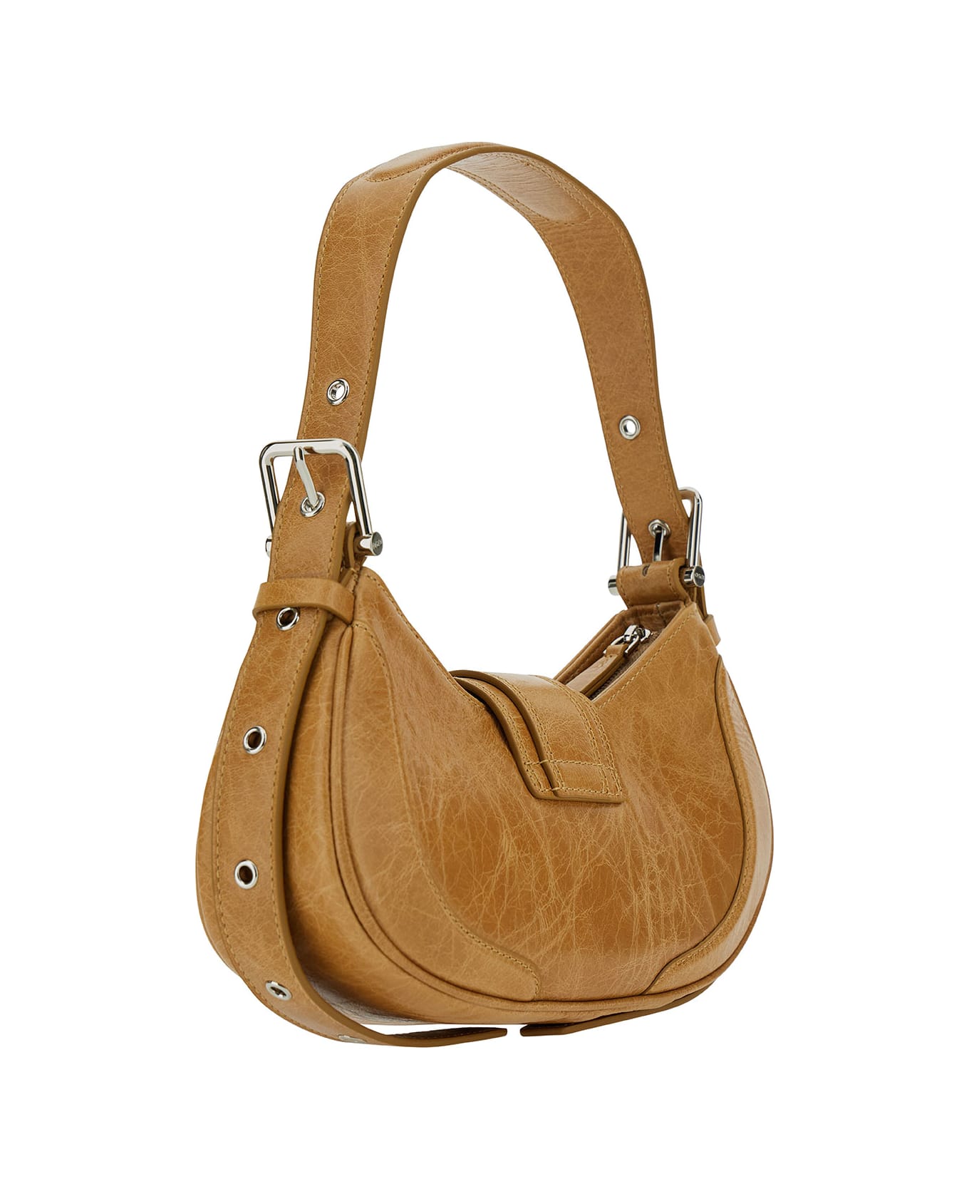 OSOI 'hobo Brocle' Brown Shoulder Bag In Hammered Leather Woman - Beige