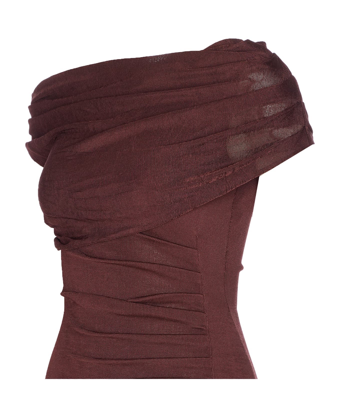self-portrait Draped Knit Midi Dress - Brown