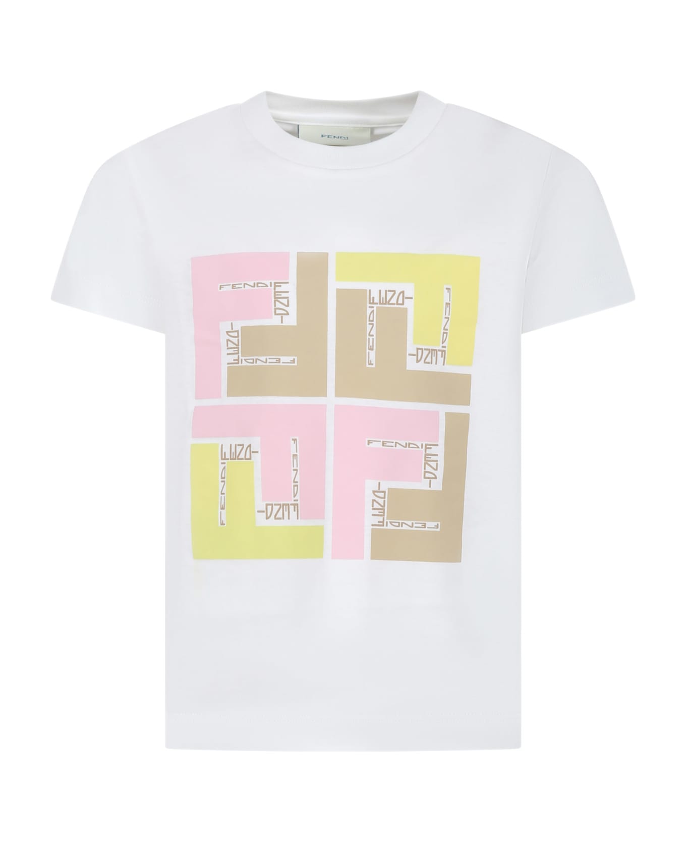 Fendi White T-shirt For Girl With Iconic Ff - WHITE Tシャツ＆ポロシャツ